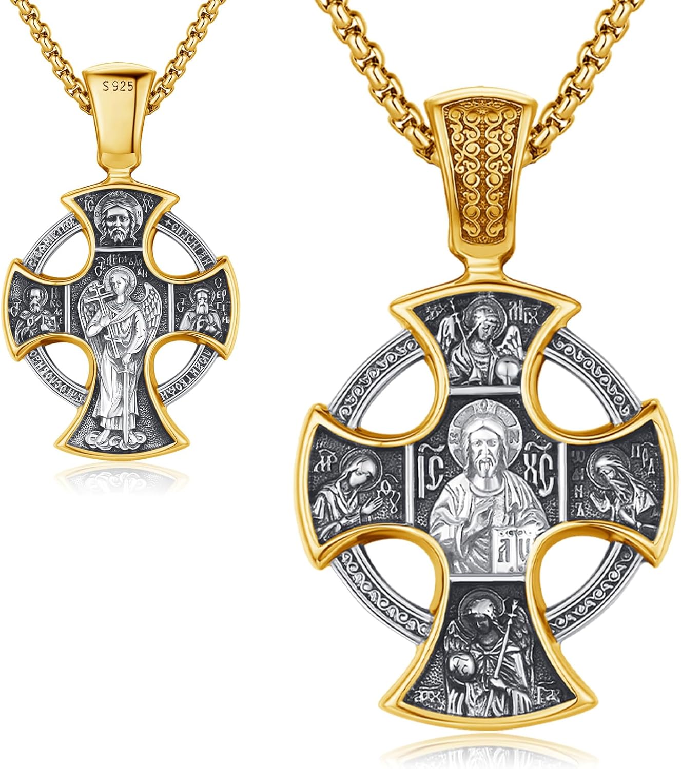 Religious Saint Necklaces, S925 Sterling Silver St Michael/St Christopher/St Benedict/Saint Jude/Jesus Crucifix/St Uriel/Gabriel/Archangel Raphael/St Patrick/Saint Andrew/Saint Florian Pendants, Protection Amulets, Catholic Medallions Jewelry with Gift Box