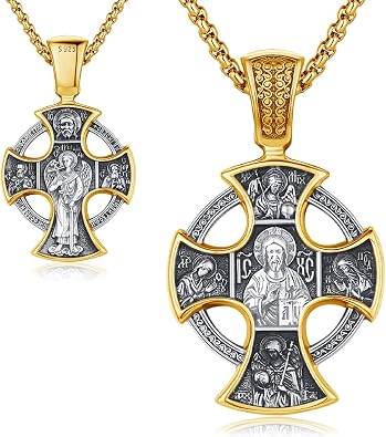 Religious Saint Necklaces, S925 Sterling Silver St Michael/St Christopher/St Benedict/Saint Jude/Jesus Crucifix/St Uriel/Gabriel/Archangel Raphael/St Patrick/Saint Andrew/Saint Florian Pendants, Protection Amulets, Catholic Medallions Jewelry with Gift Box