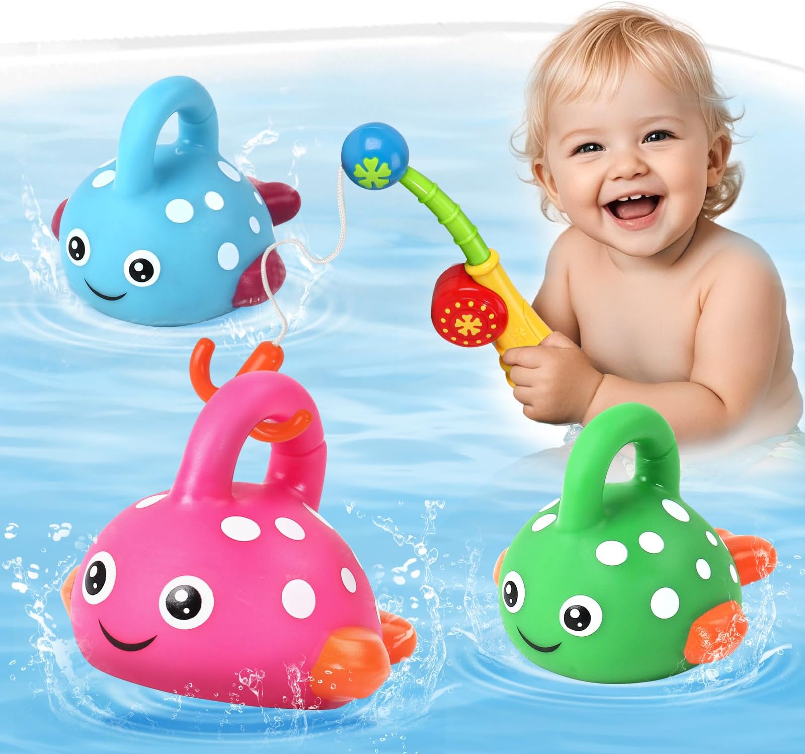 Fajiabao Baby Bath Toys for Kids Ages 1-3 Water Toys No Hole Fishing Games Bathtub Toys for Toddler 2-4 Shower Toys Baby Birthday for Boys Girls Age 1 2 3 4 5 6(Color Random)