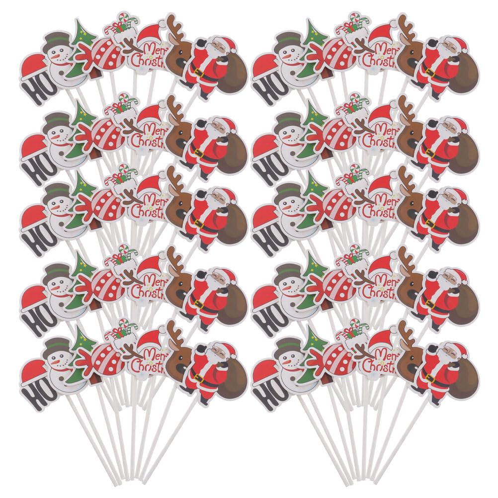 60 Cure-dents Décoratifs Pour Cupcakes Noël - Picks En Papier, Motifs Festifs, Non Comestibles - 8