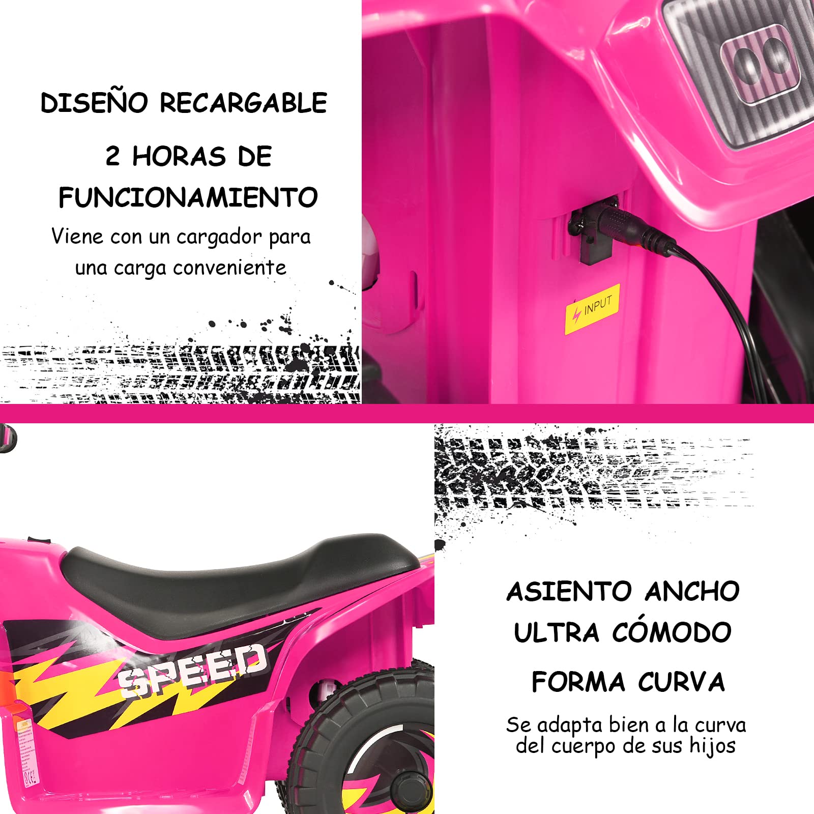 COSTWAY Mini Cuatriciclo ATV para Niños Batería 6V, Coche Eléctrico Infantil Marcha Adelante y Atrás, Seguro de Utilizar, Velocidad Máxima 4,6 km/h, Vehículo Motorizado (Rosa)