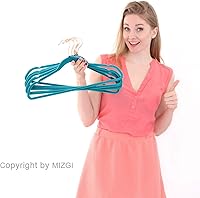 Vista 5 de MIZGI Perchas de Terciopelo Premium (Paquete de 50) Resistentes – Percha de Traje de Fieltro Antideslizante Verde Azulado/Turquesa – Ganchos de Oro