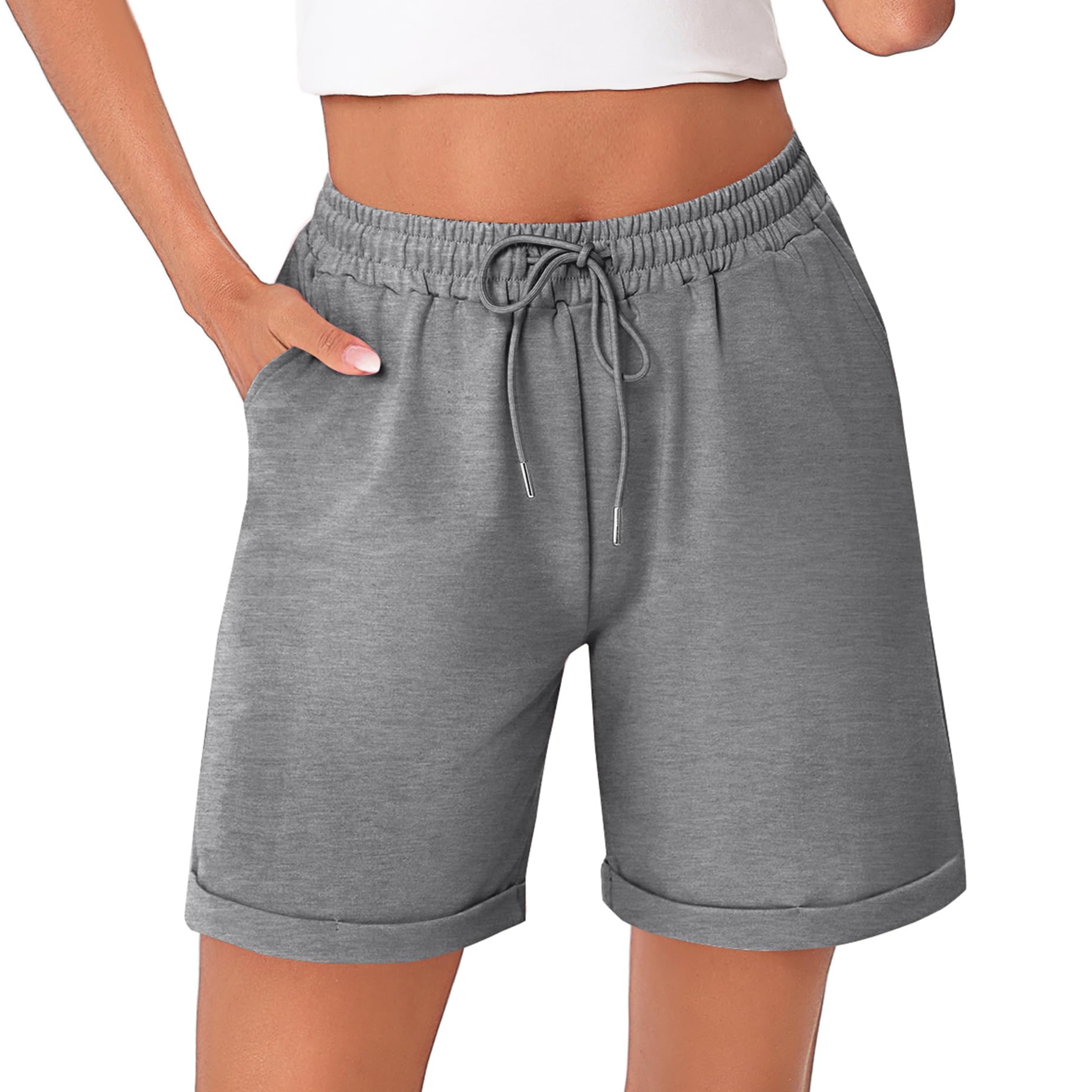 Litherday Shorts Damen Kurze Hose Damen Sporthose Kurz Baumwolle Sport Shorts Sommer Jogginghose Traininghose mit Taschen für Fitness, Running, Gym