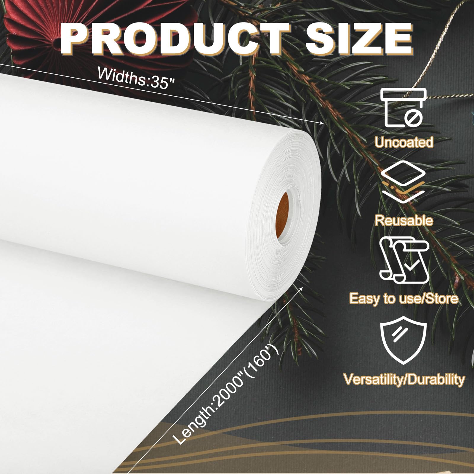 PATIKIL Zeichenpapierrolle 90cm x 50m Zeichenpapier 70 g/m² Papierrolle Kraftpapier Malpapier Skizzenpapier Bastelpapier für Staffelei Malen Handwerk Geschenkverpackung Weiß