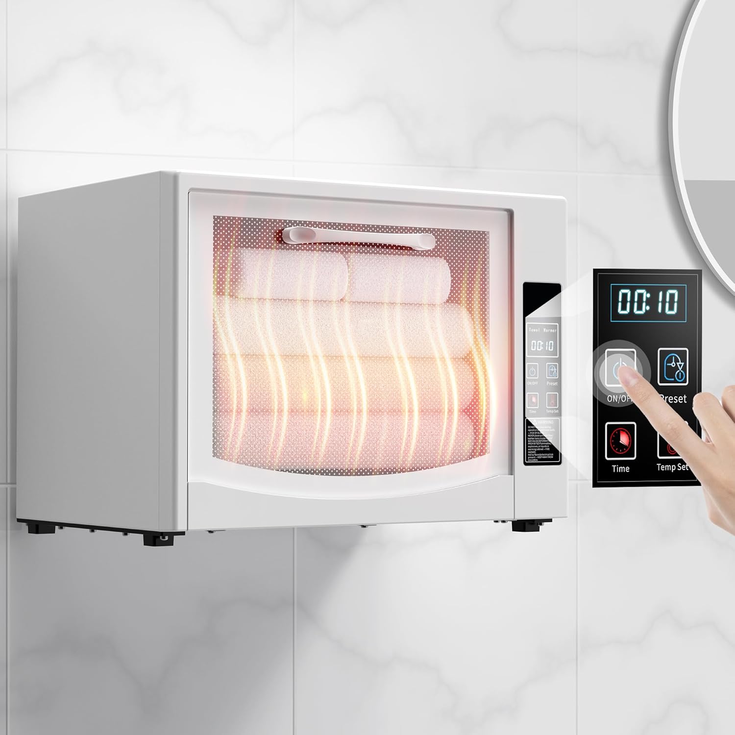 SIXRARI 25L Towel Warmer Cabinet, Wall-Mounted or Countertop Towel Warmers for Bathroom, Rapid Heating (20/40/60 min), LED Display, Smart Timed, Holds Up to 2 Large Towels, Blankets, or Robes (White)