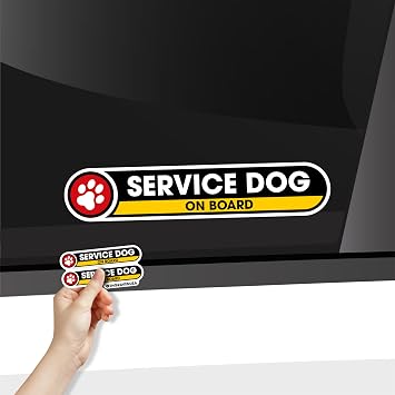 Service Dog on Board Small Sticker for Cars | Service Dog in Car Safety Sign | 2 Pack Self Adhesive Decal | Waterproof Safety Stickers | Glossy Laminated Vinyl 1in x 5in Small