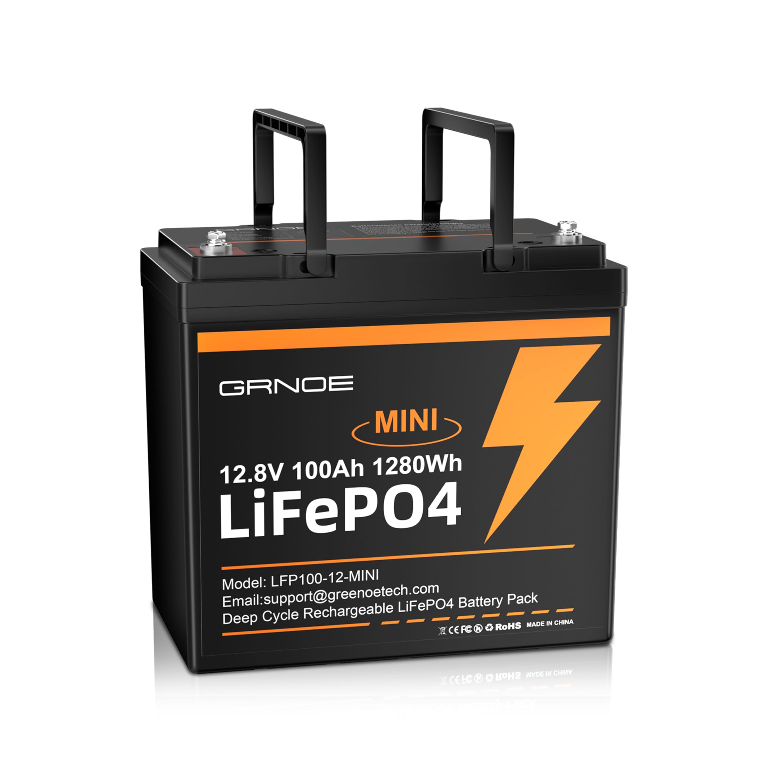 12V 100Ah Mini LiFePO4 Lithium Battery,15000+ Deep Cycles 1280Wh LiFePO4 Battery for RV, Marine/Trolling Motors, Solar System,Camping,Lawn Mowers,Home Backup Power,(100A Smart BMS)
