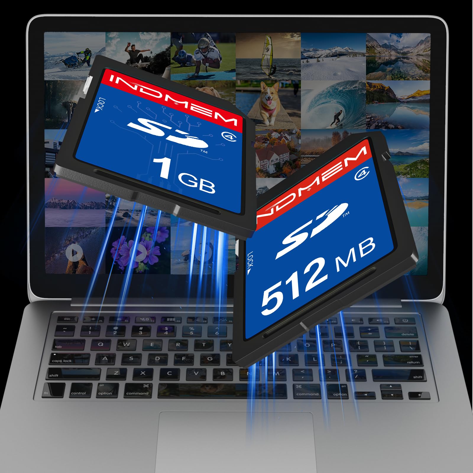 INDMEM - Scheda SD da 512 MB + 1 GB, classe 4, scheda di memoria flash da 1 GB MLC standard Secure Digital Card per fotocamera