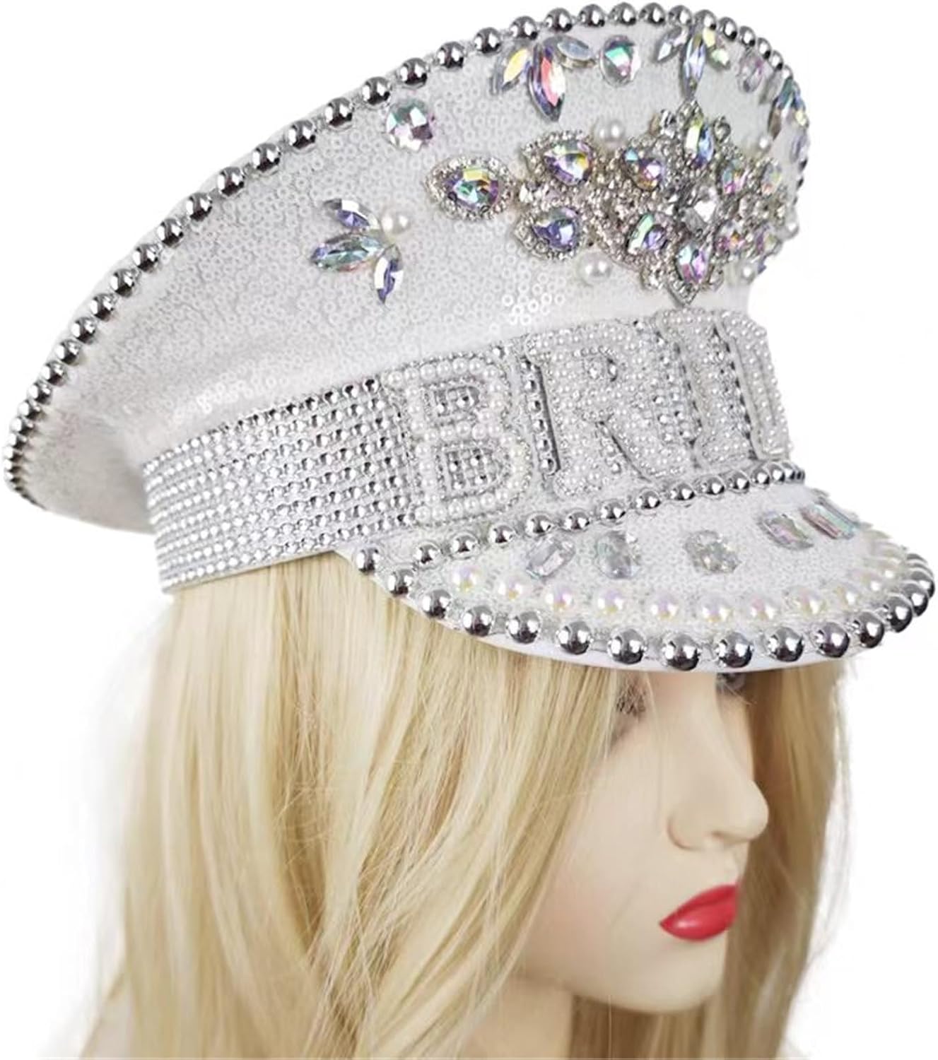 Handmade Novelty Bright Glitter Bride Hat Diamond Sequin Bride Captain Hat for Bachelorette Hen Party (Color : B7, Size : Medium)