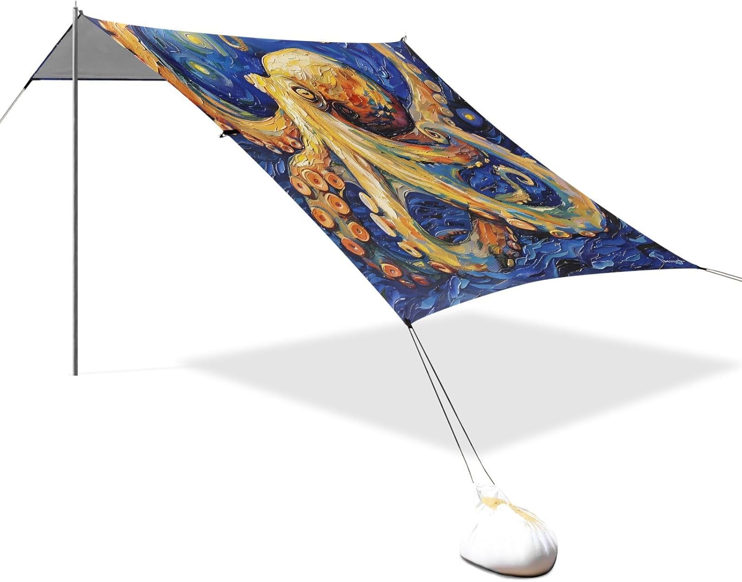 ALAZA Octopus Starry Sky Beach Tent Sun Shelter UPF50+ Protection Beach Shade Canopy w/ 4 Sandbags for Outdoor Camping, Fishing, Backyard Fun, Picnic, 10x9 ft