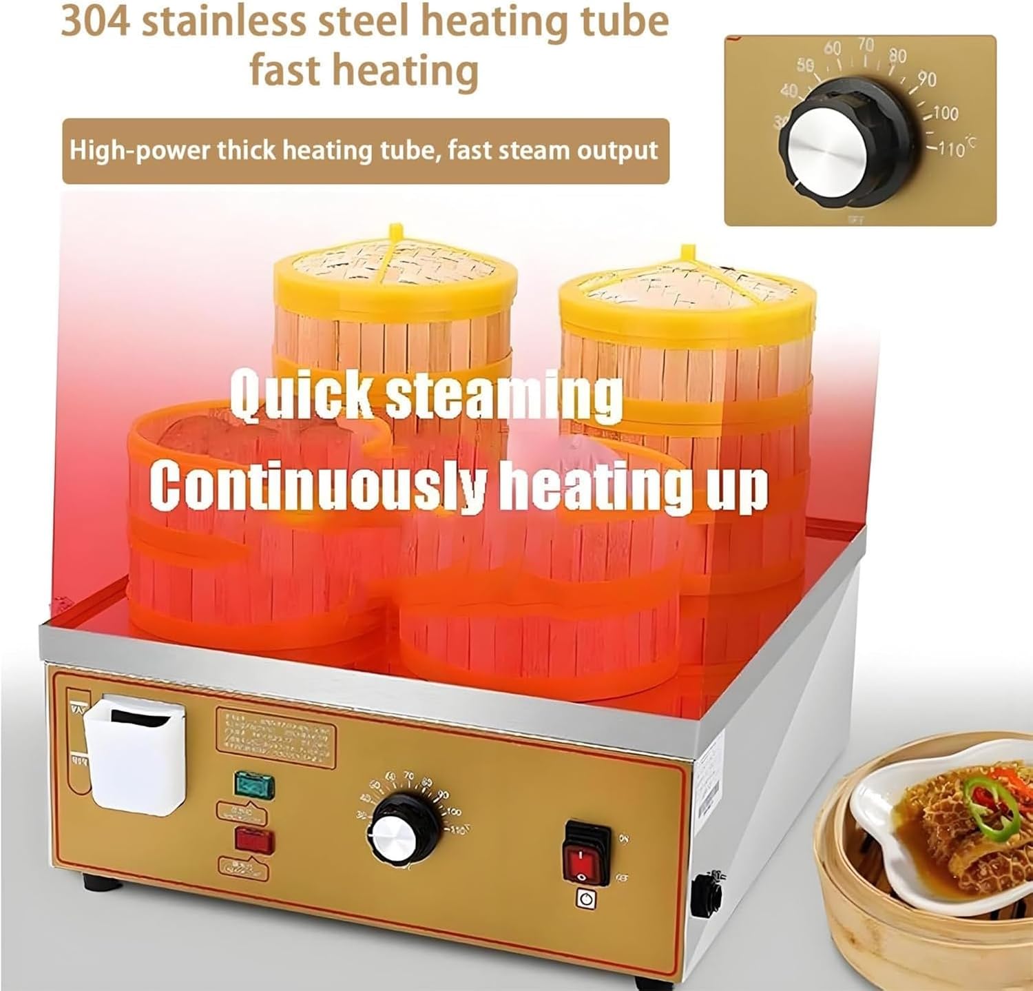 Steamed Bun Machine, Electric Steamed Bun Machine, Constant Temperature Setting, U-Tube Heating, with Boil-Dry Alarm and Independent Water Supply System