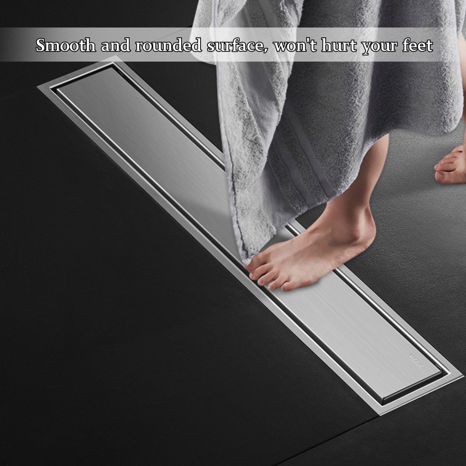 Desagüe Lineal de Ducha 10cm de Ancho Plata Acero Inoxidable Baño Accesorios Fácil Instalación Desagüe de Piso Extraíble con Anti-Obstrucción Filtro para Cocina Baño(10 * 70cm)