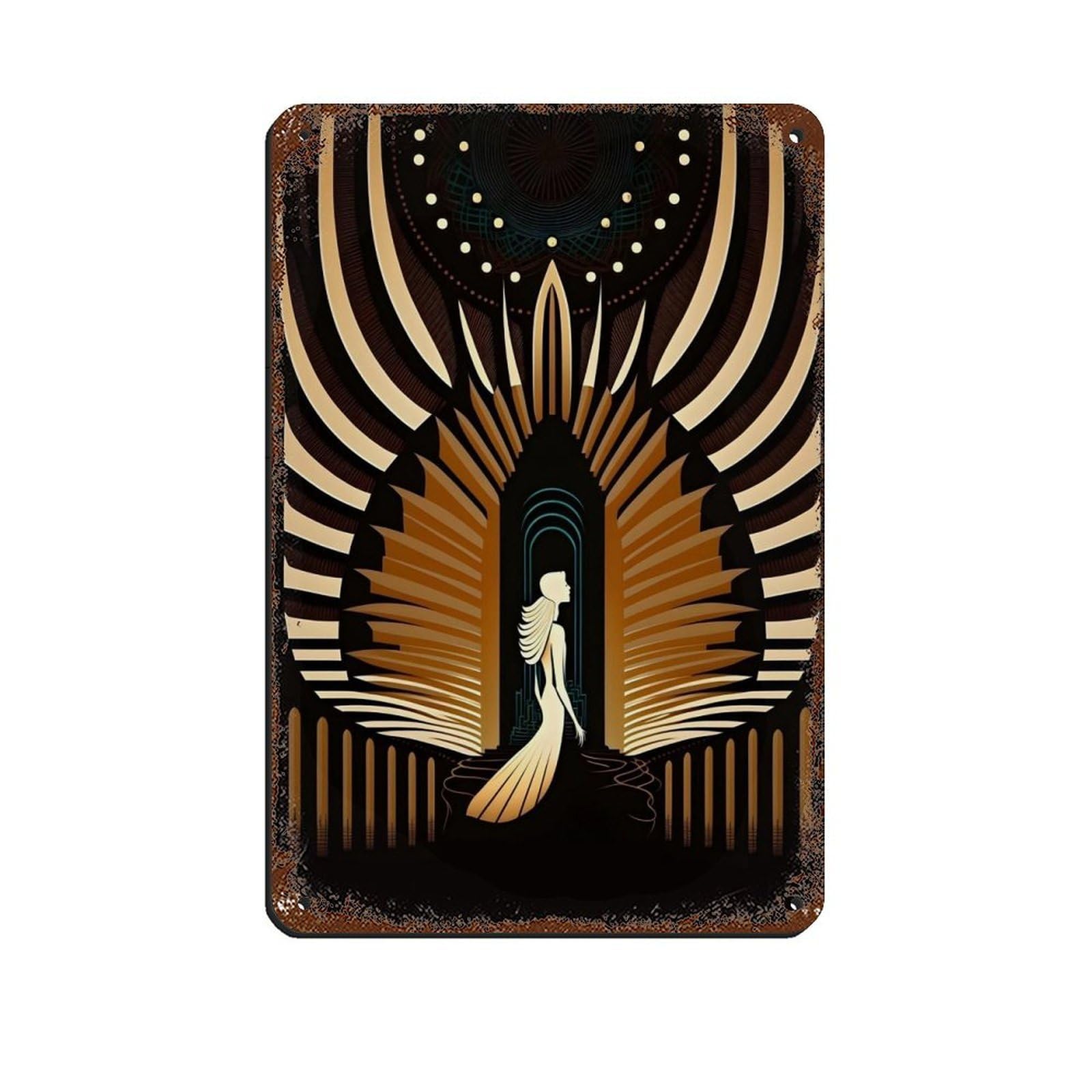 Gold Art Deco Poster,Vintage Art Deco (4) Tin Sign Vintage Metal Pub Club Cafe Bar Home Wall Art Decoration Poster Retro 8x12inch(20x30cm)