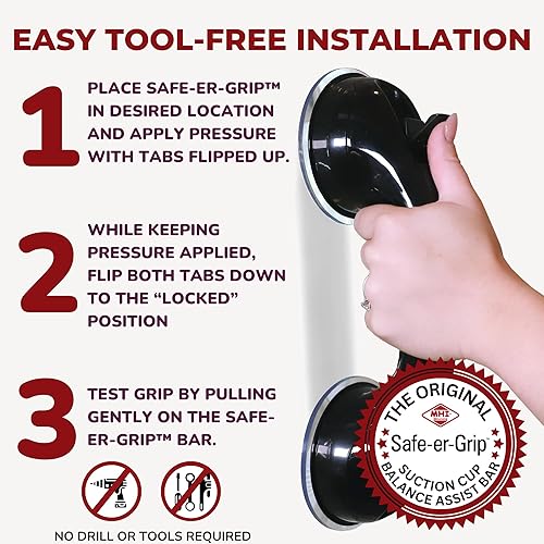 Miniatura 8 de Safe-er-Grip Safe-er-Grip Changing Lifestyles - Barras de agarre con ventosa para bañeras y duchas mango de seguridad para asistencia de baño,