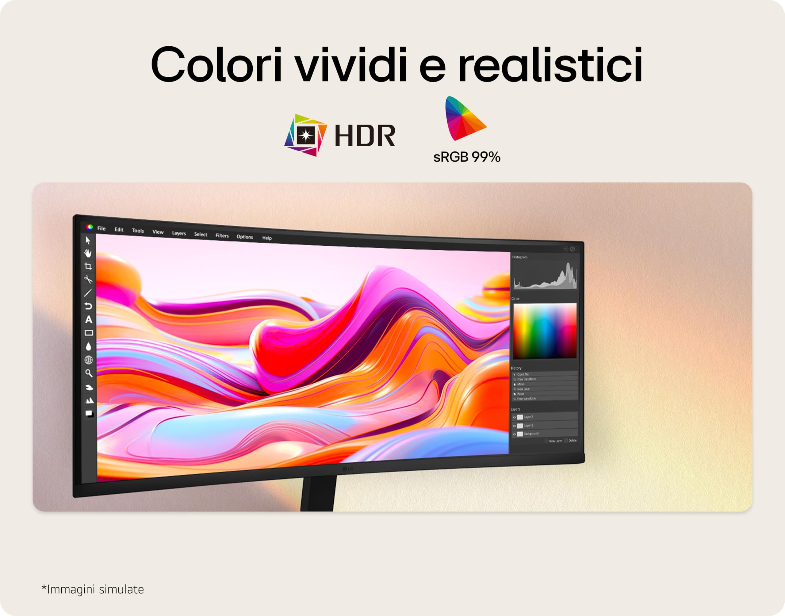 LG 34U601B Monitor UltraWide Curvo 34" WQHD (3440x1440), 120Hz, HDR10, sRGB 99%, FreeSync, HDMI 2.0, DisplayPort 1.4, Design Borderless 21:9, Nero