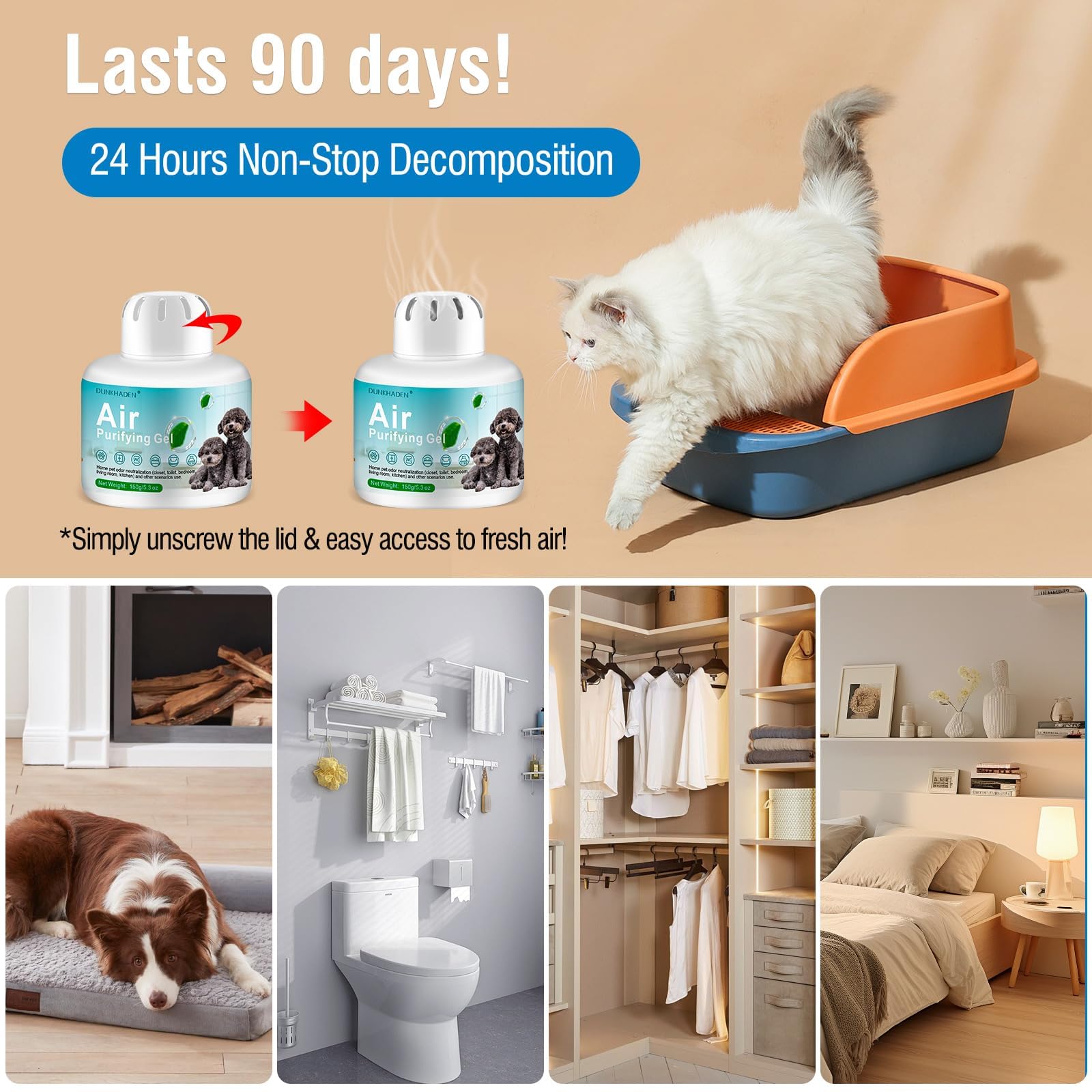 Eco-Friendly Odor Absorber Box for Pets,Pet Odor Eliminator Gel, | 5.3 oz,90-Day Long Lasting | Plant-Based, Safe Around Cats & Dogs | Continuous Air Freshener for Home - image 7