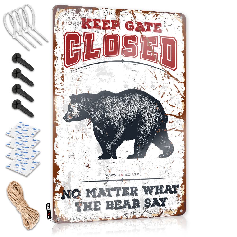 HELIOFORGE Door Signs For Bedroom Keep Gate Closed No Matter What The Bear Say Tin Sign Funny Sarcastic Metal Tin Sign Bathroom Bedroom Do(30X40CM)