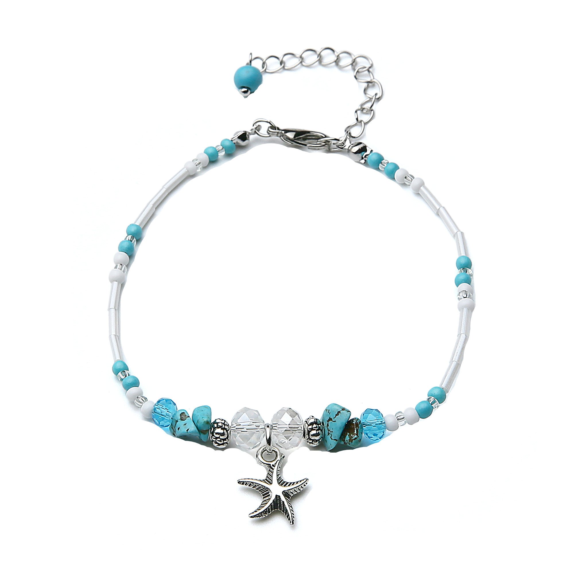 INSANEY Starfish Charm and Turquoise Pearl Bead Link Anklet