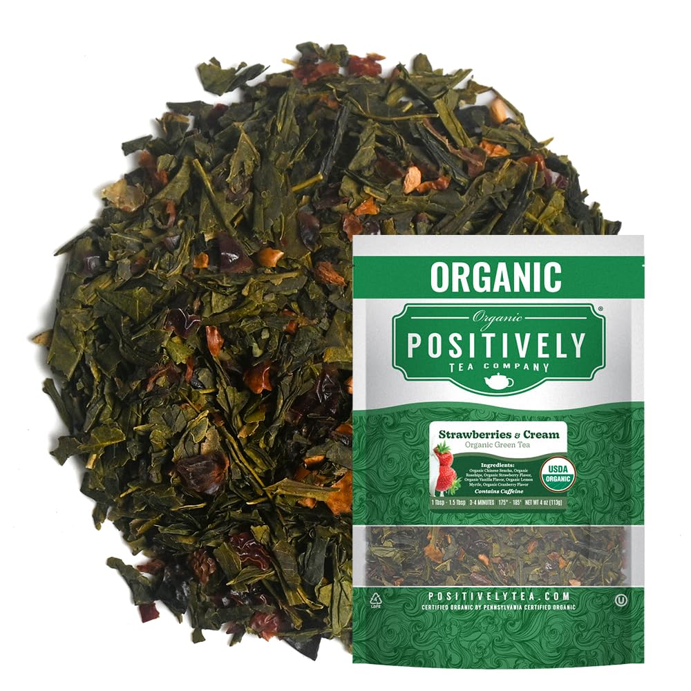 Organic Positively Tea Company, Strawberries and Cream, Green Tea, Loose Leaf, 4 Ounce