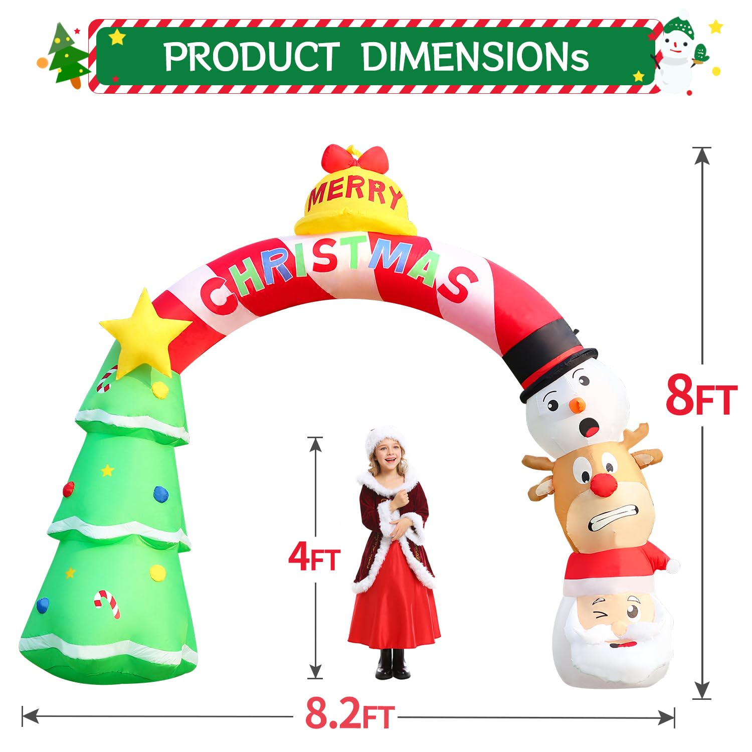Santa Tree Snowman Inflatable Snapklik.com : 8FT Christmas Inflatables Xmas Tree Arch, Blow Up ...