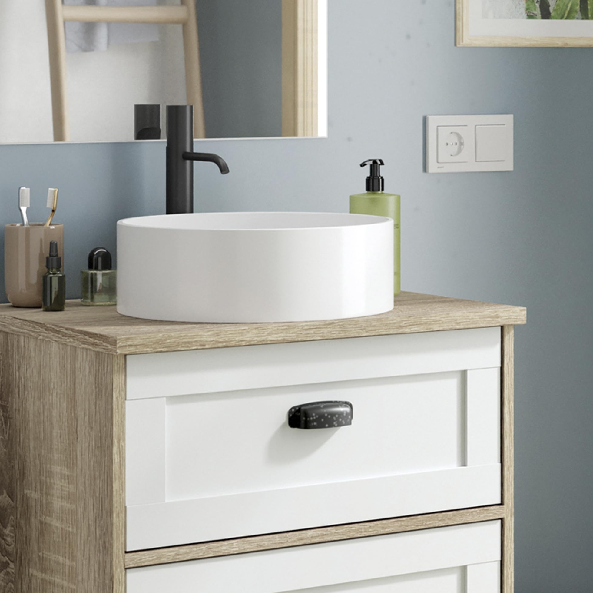 Lavabo cilindrico, in ceramica bianca, 12 x 36 cm (altezza x diametro)
