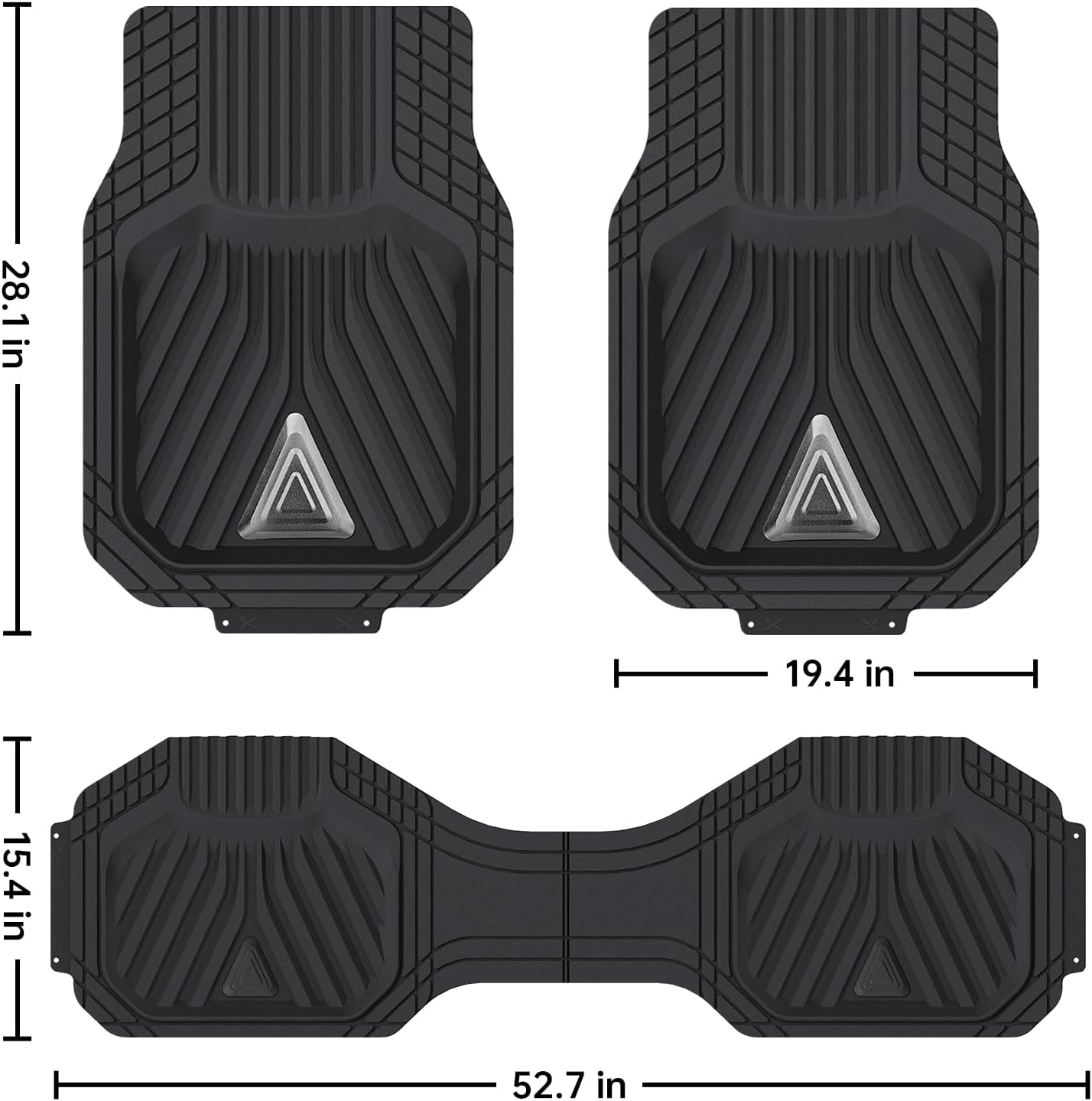 August Auto Heavy Duty Rubber Floor Mats,Durable All Weather Black with Silver Aluminum Car Mats with Deep Dish Universal Waterproof Floor Mats for Sedan, SUVs, Truck, Vans Set of 4 (Black)