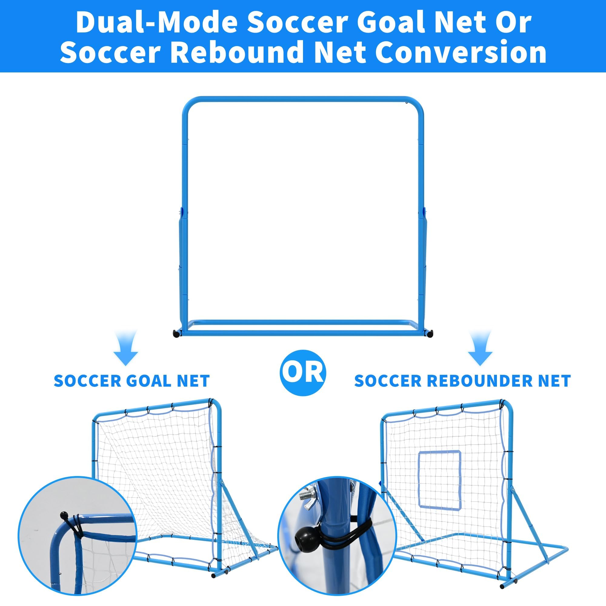 GarveeLife Red de Rebote de fútbol de 120 x 120 cm/215 x 150 cm, con función de Puerta, 3 ángulos Ajustables para Entrenamiento de Tiro y zancada, para jóvenes y Adultos