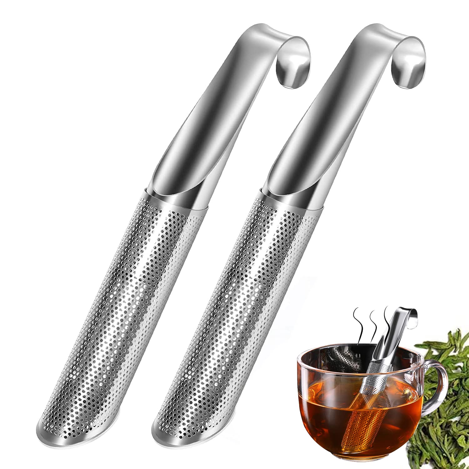 ACEBON Tea Strainers for Loose Tea, 2 PCS Stainless Steel Tea Infuser, Loose Leaf Tea Steeper, Long-handle Tea Filters for Tea, Coffee, Seasonings, Spices, Gifts for Mother Father