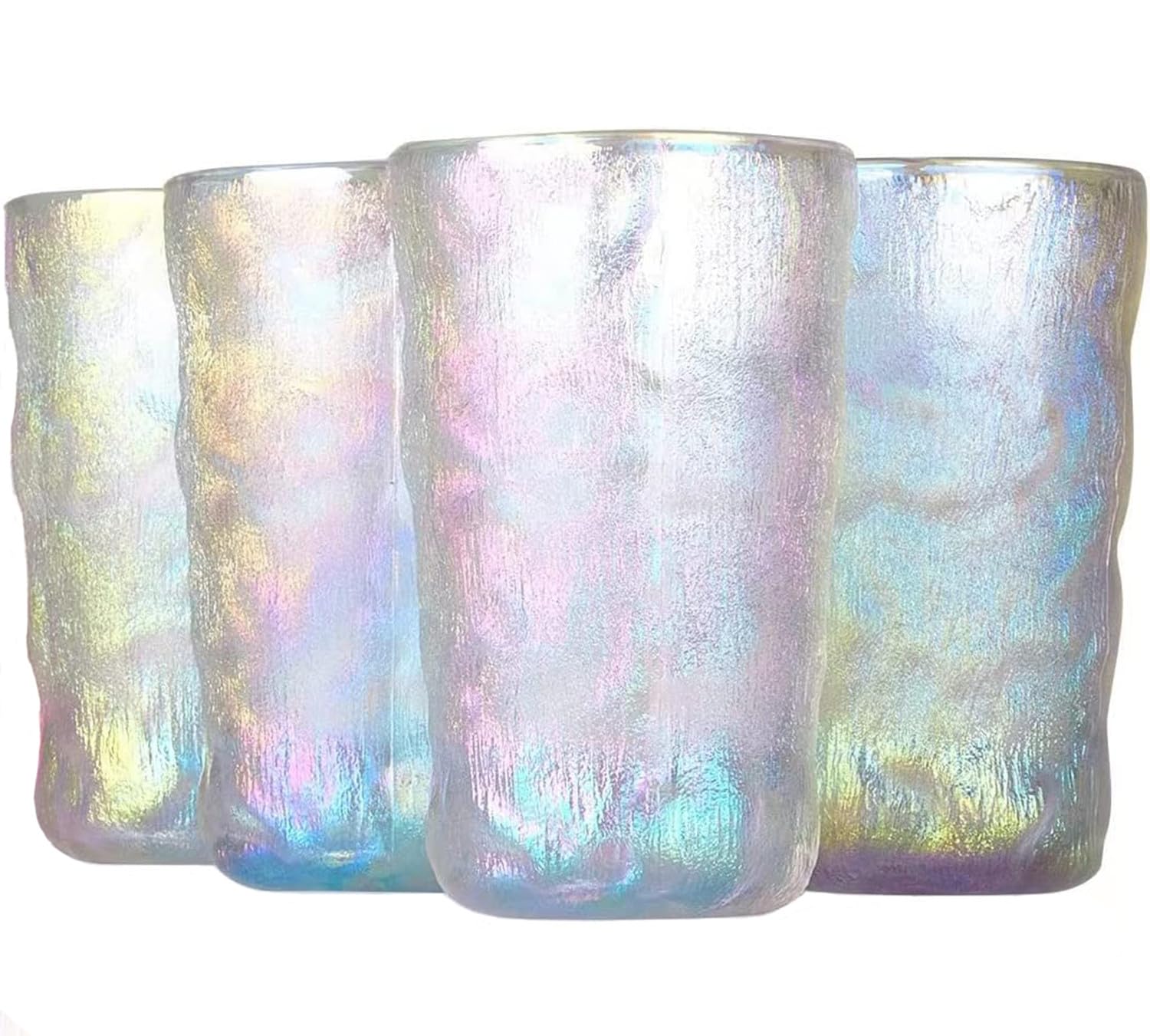 Gradient Trinkgläser-Set, Set von 4 irisierenden Trinkgläsern, gemischtes Gletscher-Muster 400ml Glasbecher Dekoration für Wein, Bier, Saft, Mojito und Cocktail (Dazzle-Farbe)