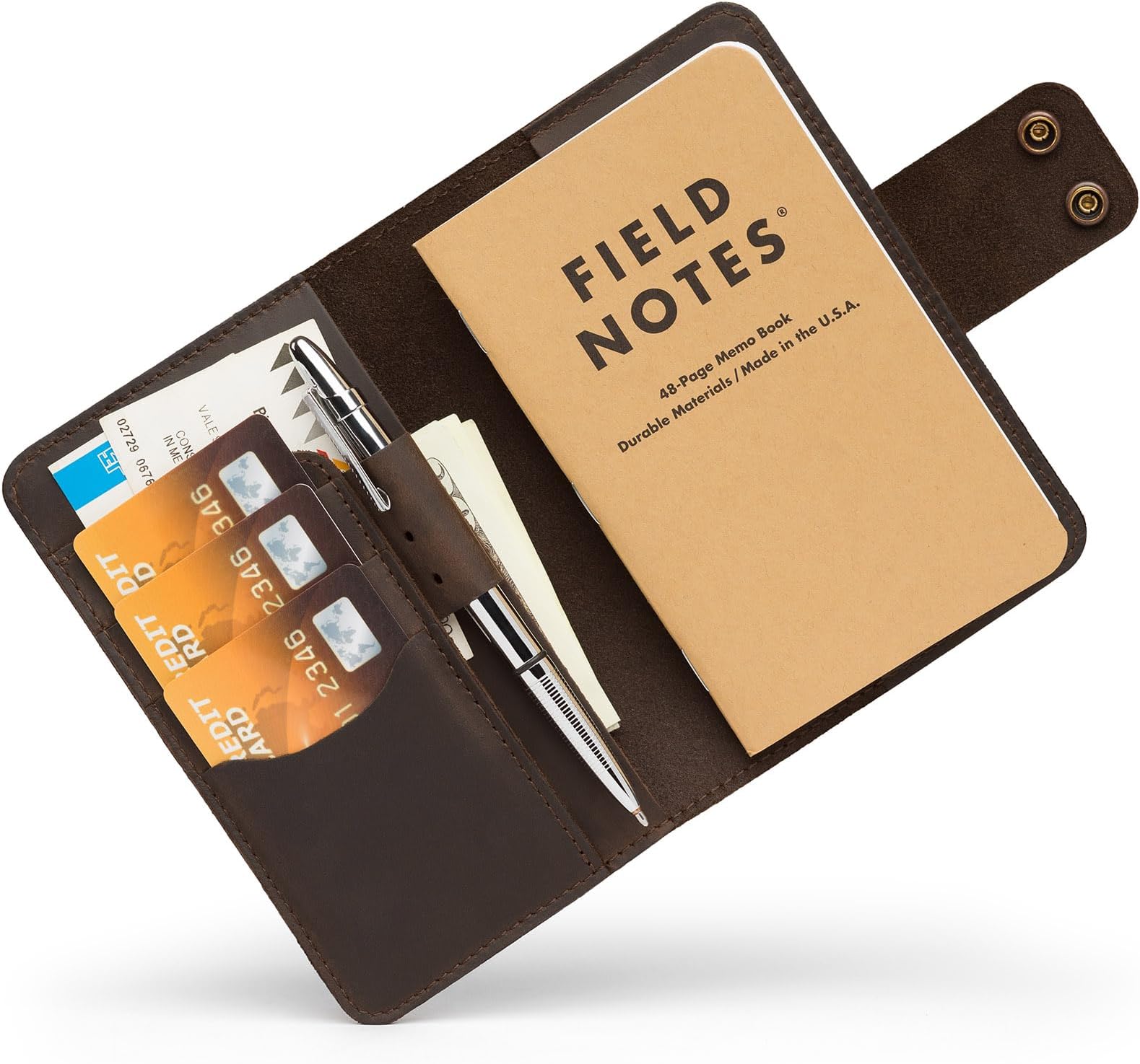 Leather Notebook Cover for Field Notes, Handmade Refillable Journal Cover with Pen Loop, Fits Moleskine Cahier and 3.5 x 5.5" Pocket Notebooks