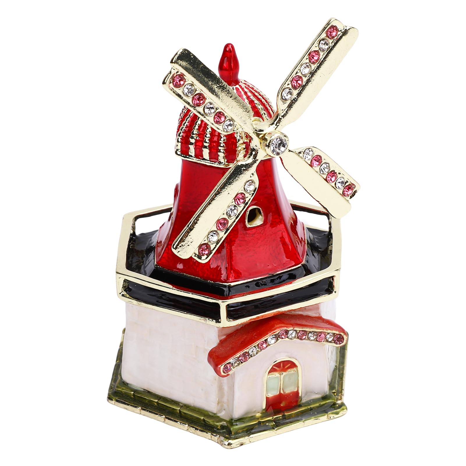 HLHLH Hand Painted Windmill Trinket Box Vintage Metal Jewelry Organizer