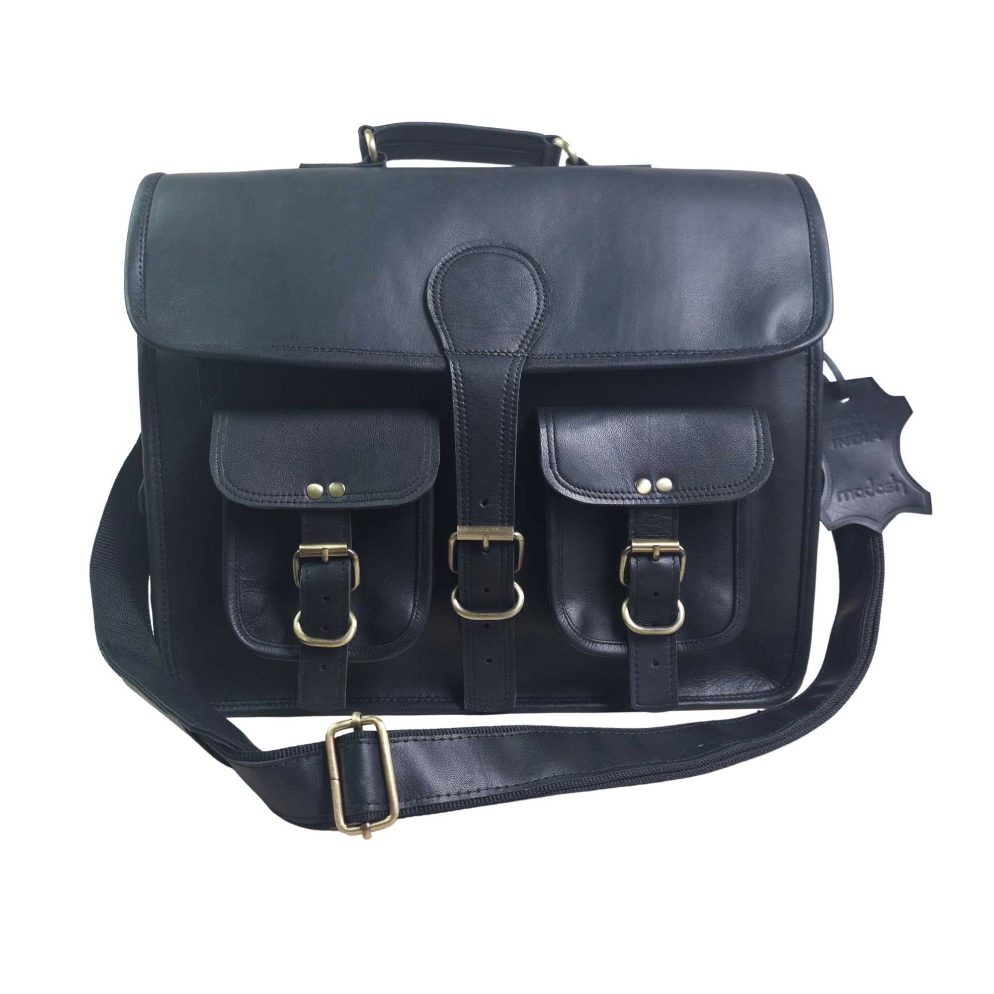 madosh Men’s Genuine Leather Messenger Bag 15” Laptop Briefcase Satchel Office Work Black Shoulder Bag with Multiple Compartments-picture-43