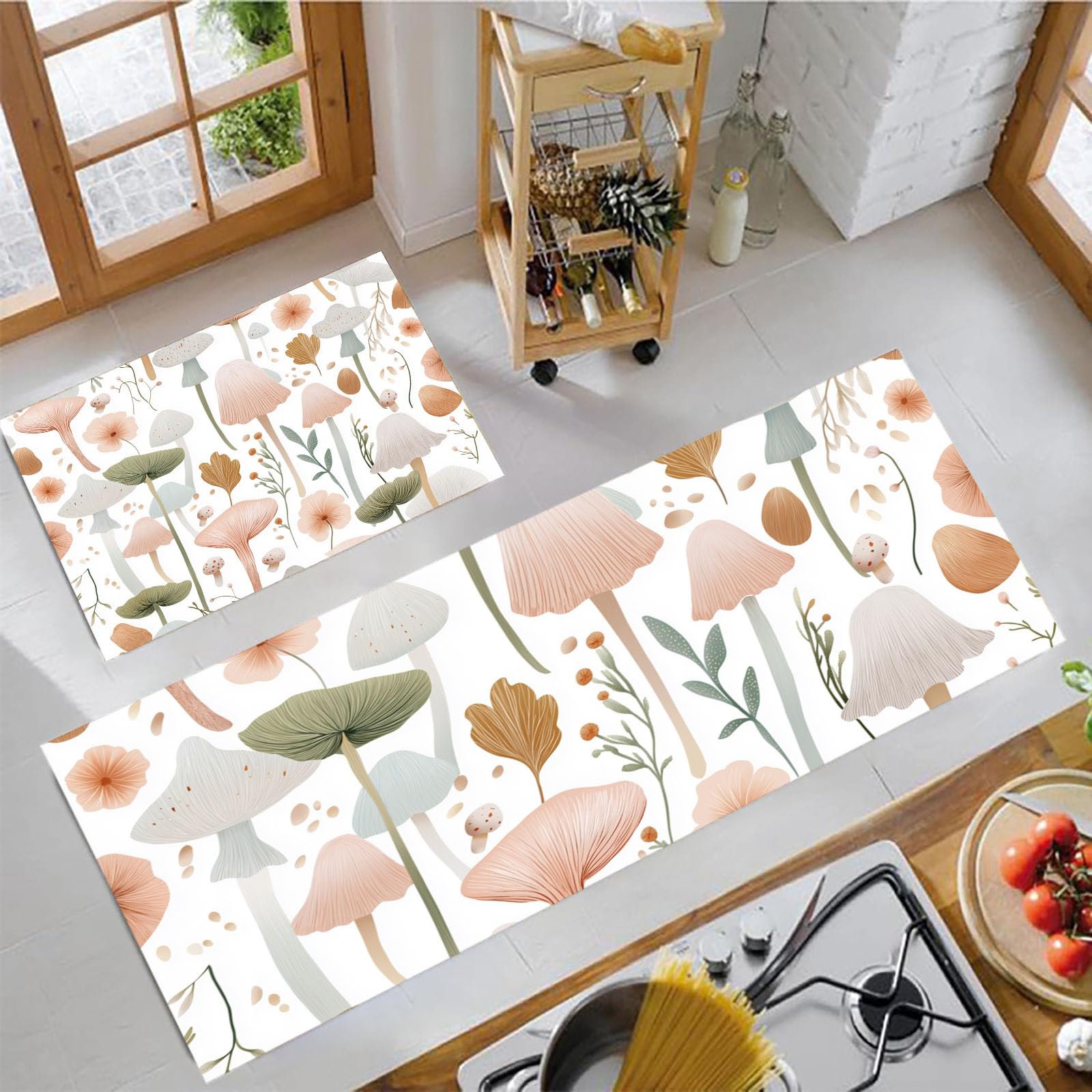 Alfombrillas de cocina antideslizantes duraderas lavables 2 piezas diseño plantas simples hongo