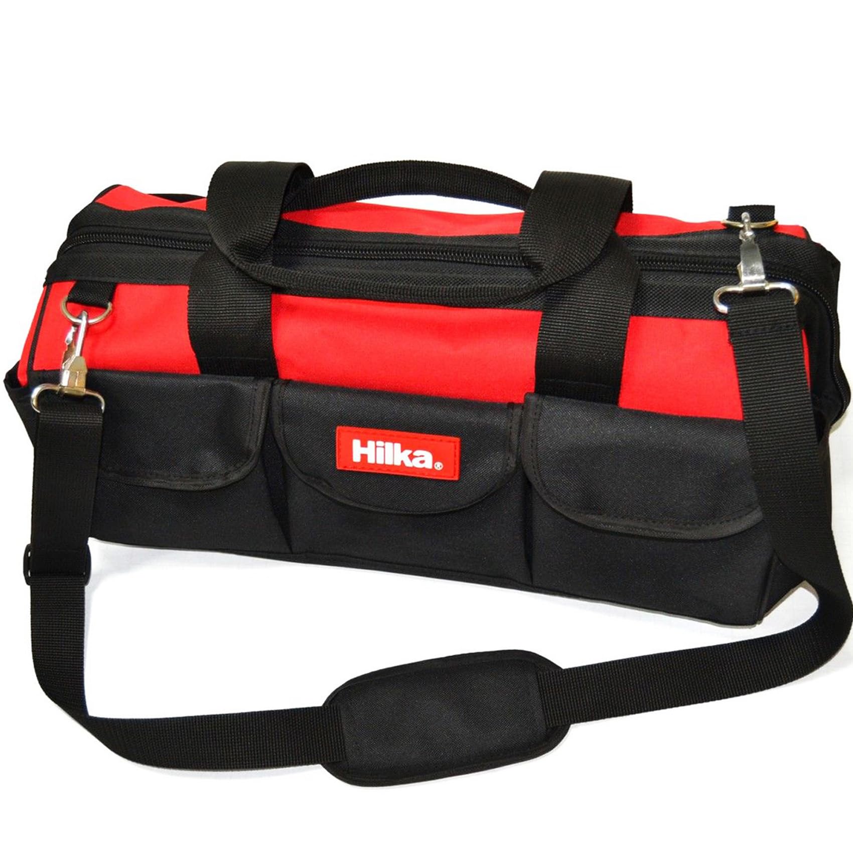 Nt Red & Black 18 Inch Hilka Premium Professional 18 Pockets | Large Tool Bag With Padded Base | Diy | Heavy Duty | Multi Purpose | Compartment | Contractors | Caddy | Workshop Storage Uk Free P&P