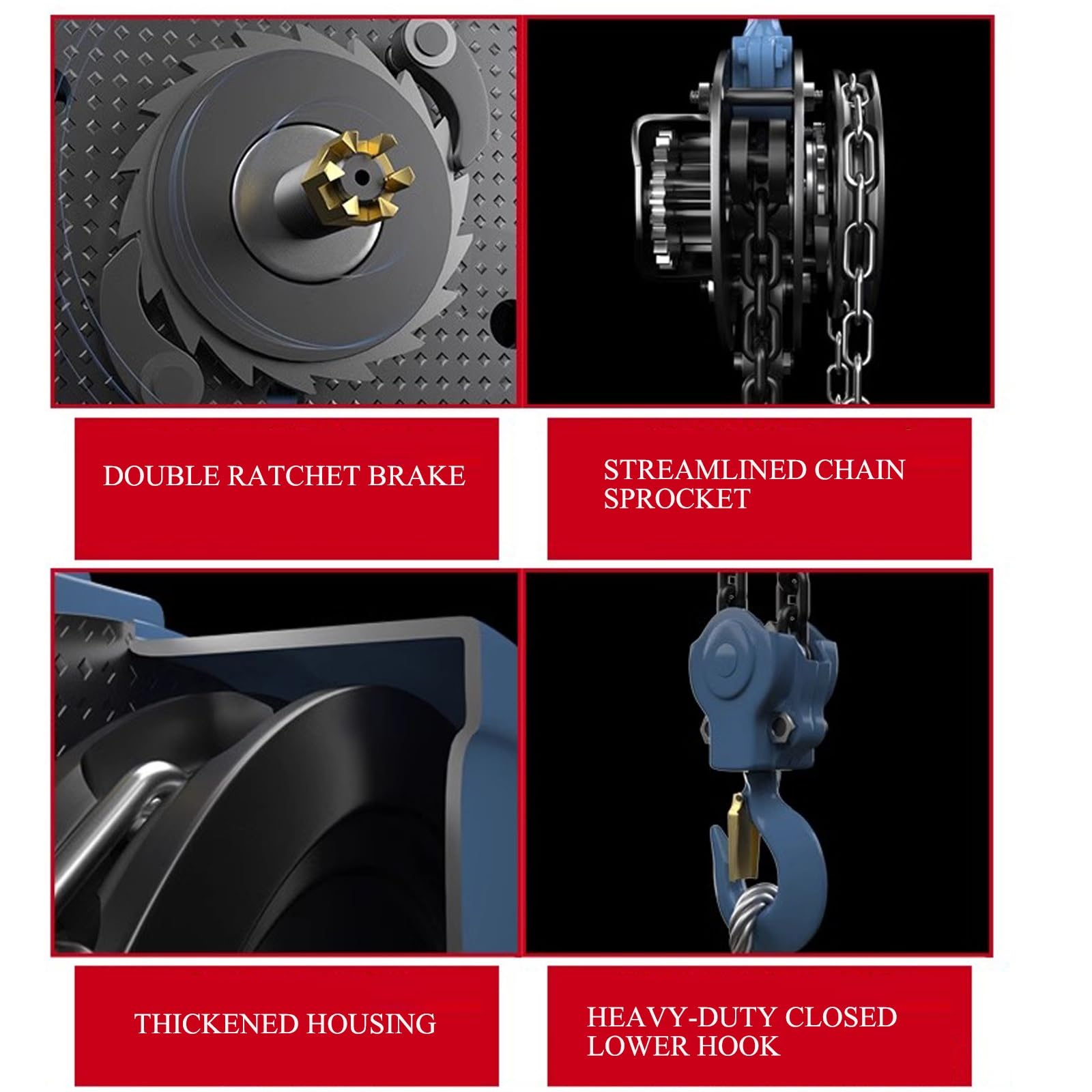 Paranco a catena, manuale con doppio freno a cricchetto, 2 ganci resistenti, catena G80, blocco e paranco a catena per garage e magazzino