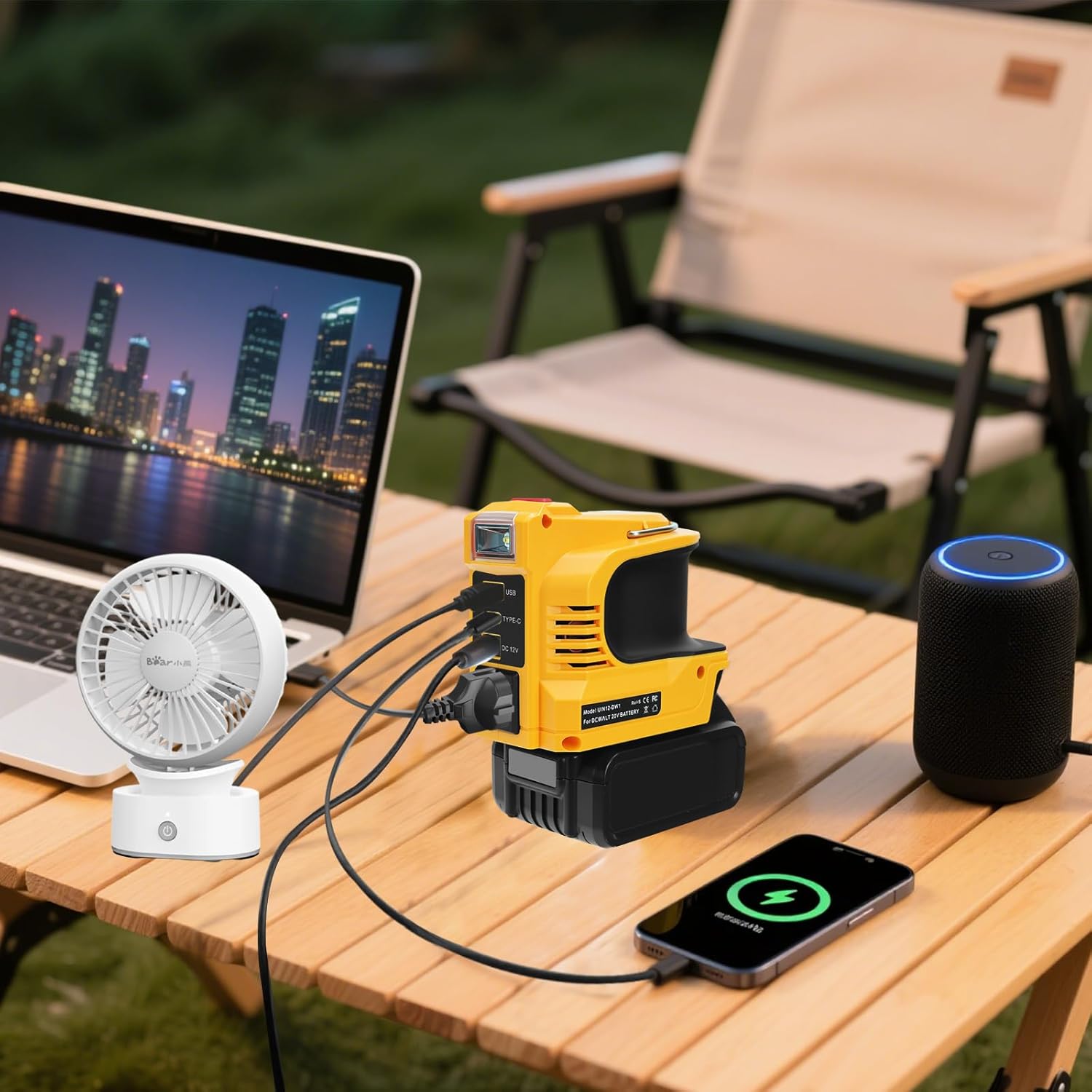 ‌180W Portable Power Inverter for Dewalt 20V Battery, 20V to 110V Power Supply Convert, DC 20V to 110V~120V Battery Powered Outlet with USB & USB-C Port & LED Light