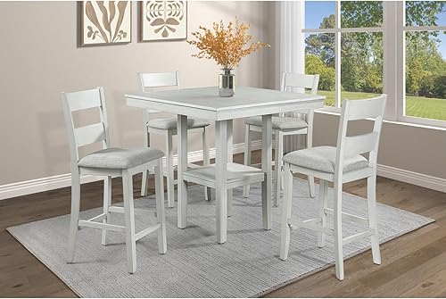 Rustic Farouse - Juego de comedor de 5 piezas de altura de mostrador, mesa cuadrada, estante inferior de madera, estante de exhibición de tela con