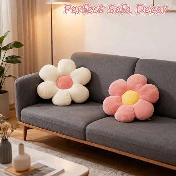2 Pcs Flower Pillow, 38x38cm Cute Aesthetic Daisy Decor Cushion | Preppy Room Decor for Bedroom, Sofa, Chair and Floor Seating