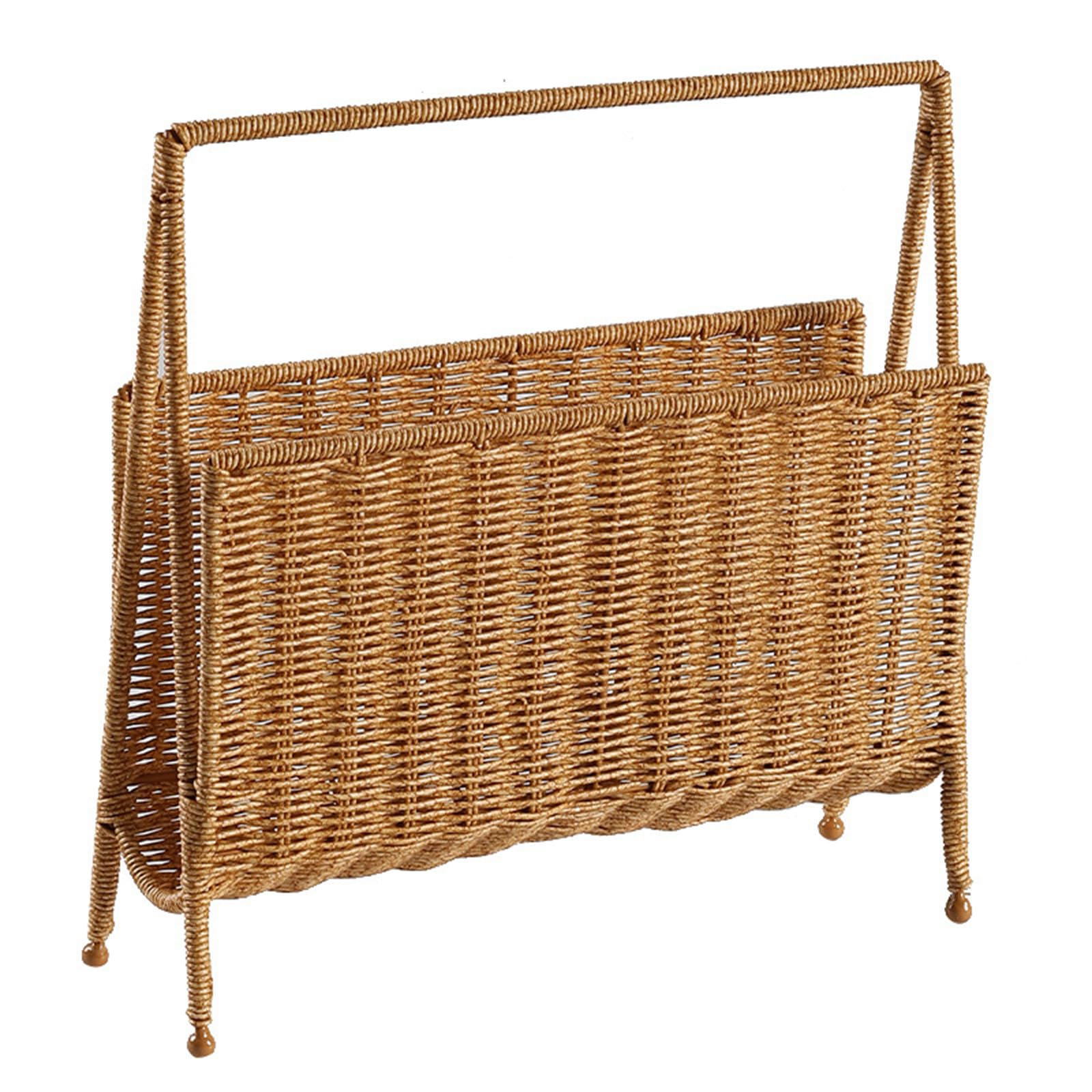 KAHDGSS Handwoven Rattan Magazine Holder Practical Light Brown Organizers Sturdy Artificial Rattan Storage Stand Light Brown Holder