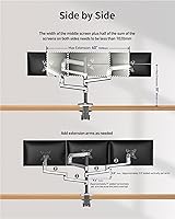 Vista 6 de Soporte de escritorio para tres monitores, soporta pantallas de hasta 40 pulgadas y 25 libras, soporte de escritorio totalmente ajustable para 3