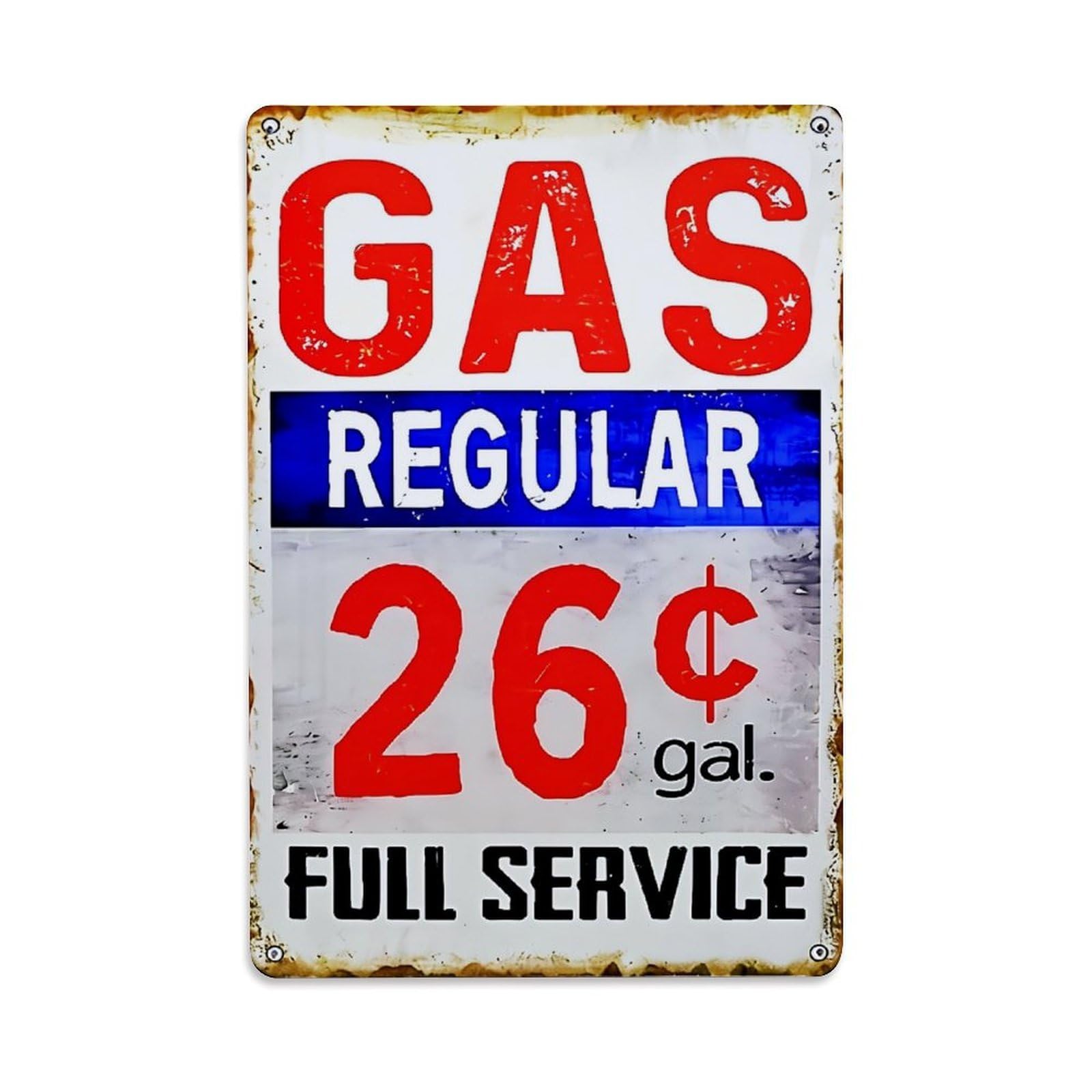 Jdfenggu Vintage Gas Regular Twenty Six Cents Retro Metal Tin Sign, Metal Poster For Bar, Home, Man Cave, Kitchen, Laundry Room Art Decor 8X12 Inch