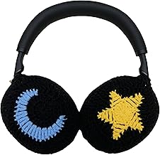 Handmade Crochet Black Moon and Star Headphone Cover – Compatible with Sony xm4, Protective Case for Music Lovers
