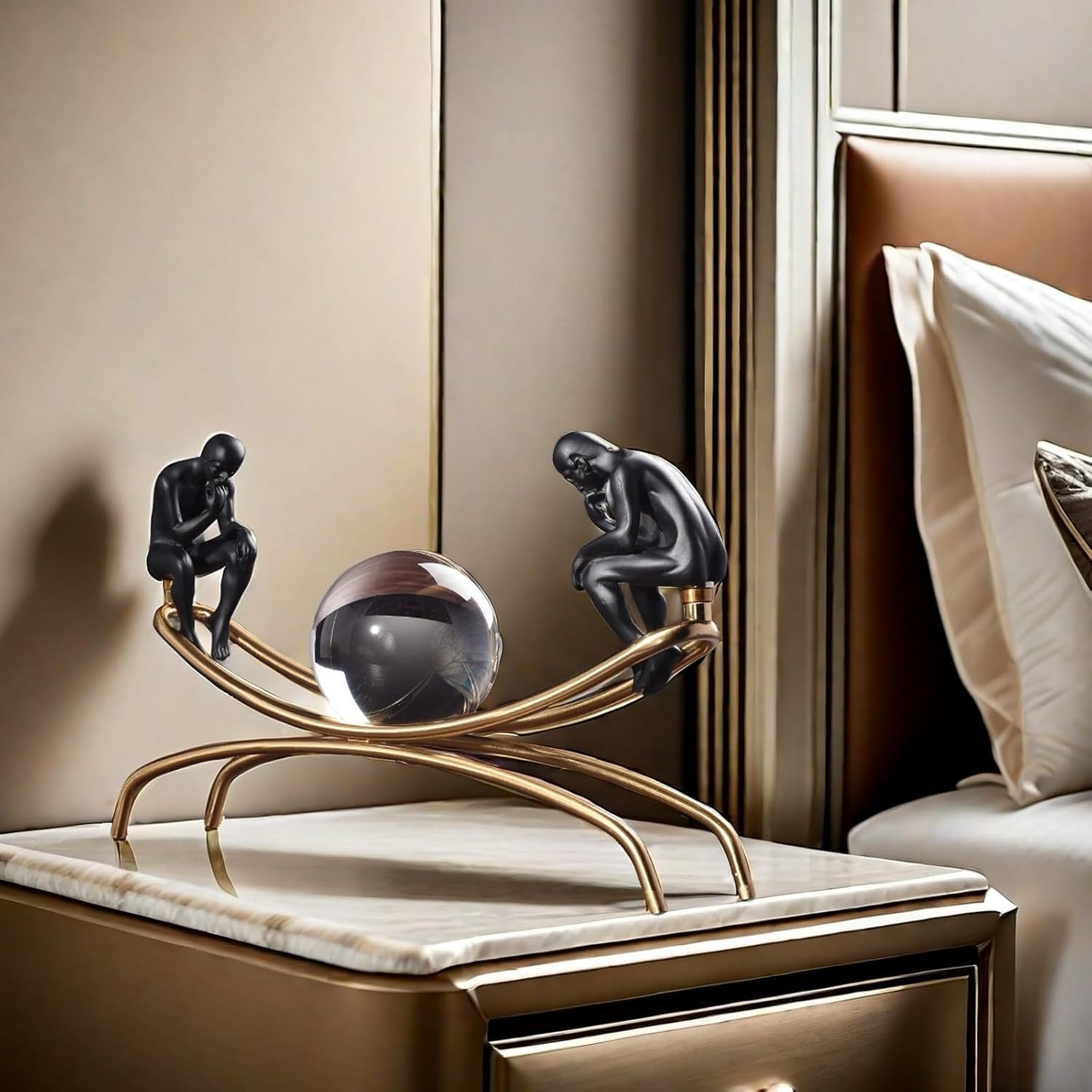 The Thinker Thinking Man Statue with Crystal Ball Sculpture Figurine, Home Office Living Room Desktop Display Decoration - Image 8