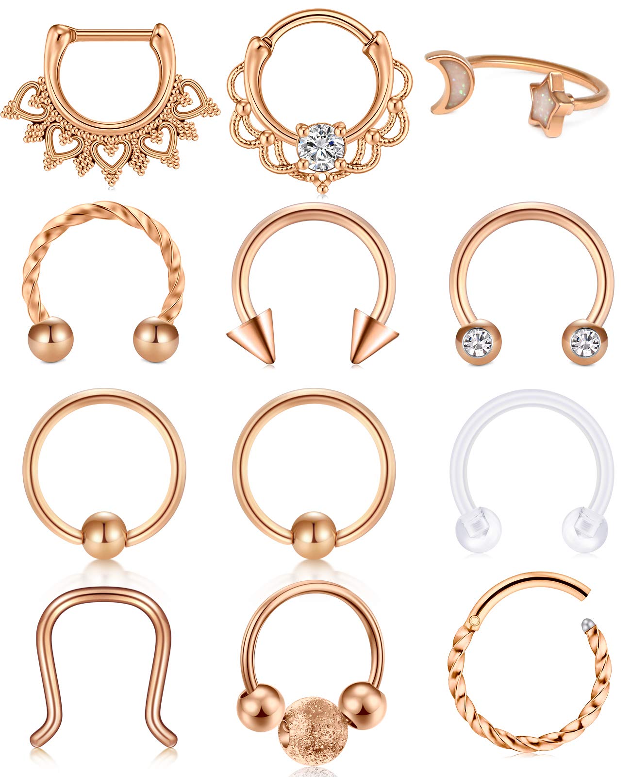 LAURITAMISeptum Rings Septum Jewelry Stainless Steel Nose Septum Rings Piercing Jewelry Horseshoe Captive Bead Hinged Seamless Nose Hoop Ring Cartilage Daith Tragus Clicker Rings