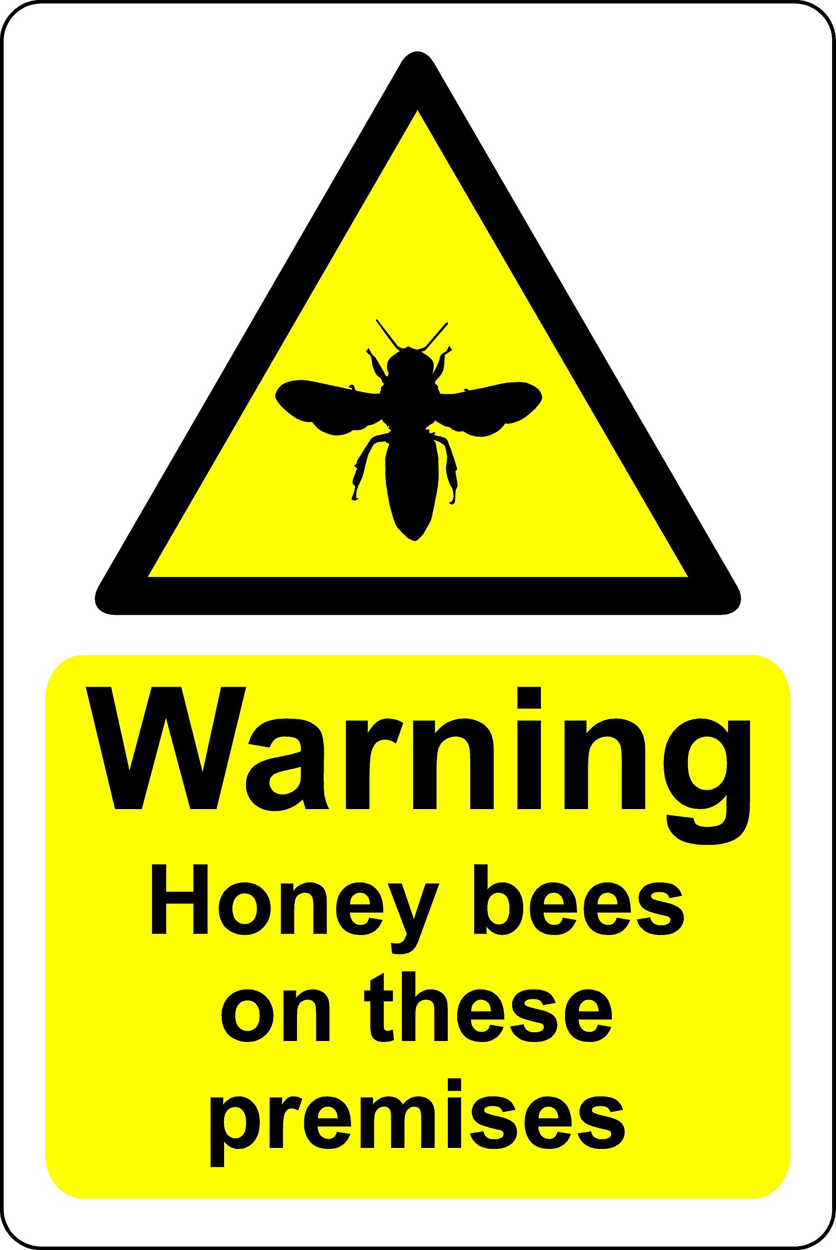 Warning honey bees on these premises Safety sign - Self adhesive sticker 200mm x 150mm