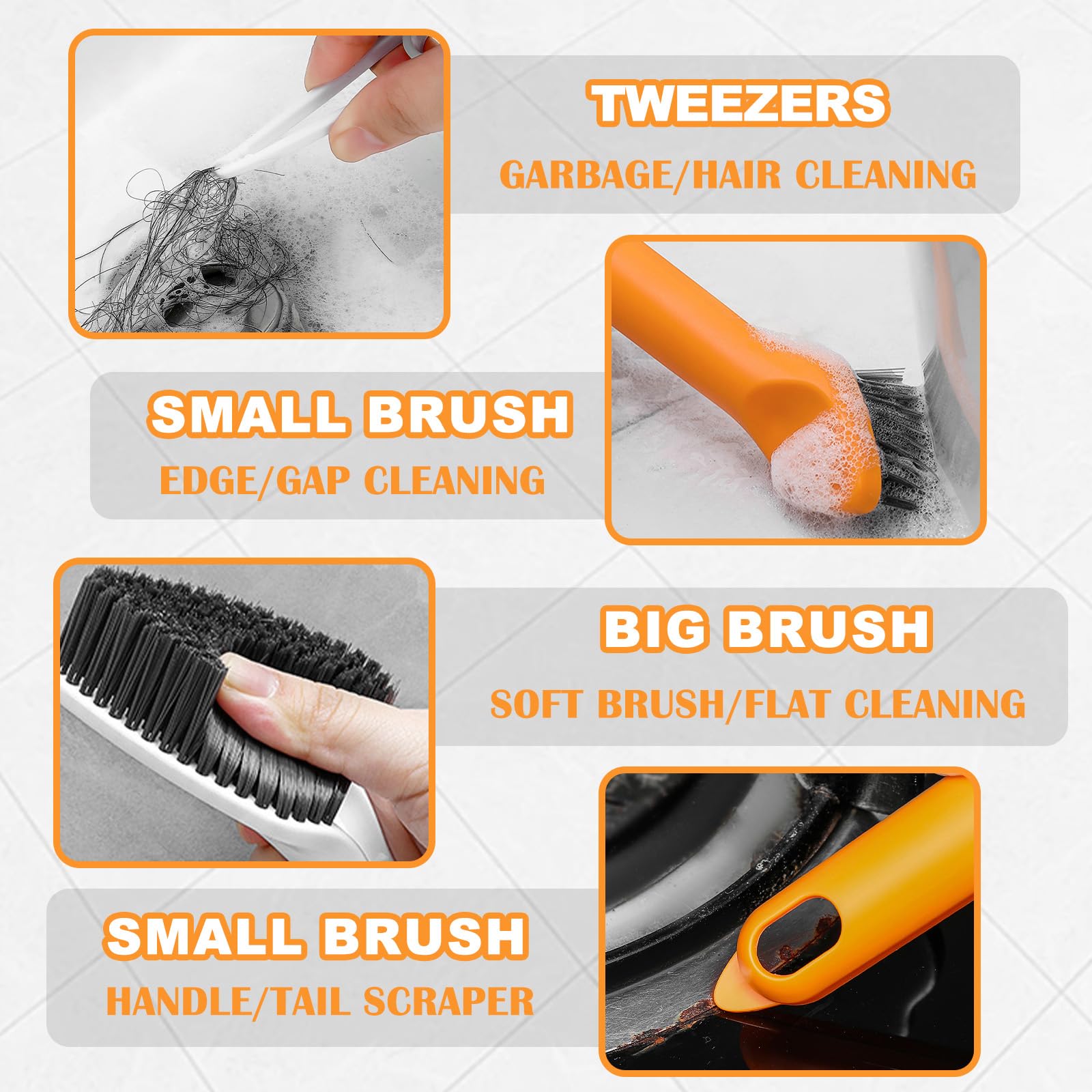 Spazzola 3 In 1 Per Pulizia Doccia E Bagno - Manico Lungo Regolabile Con Testine Intercambiabili - Foto 8