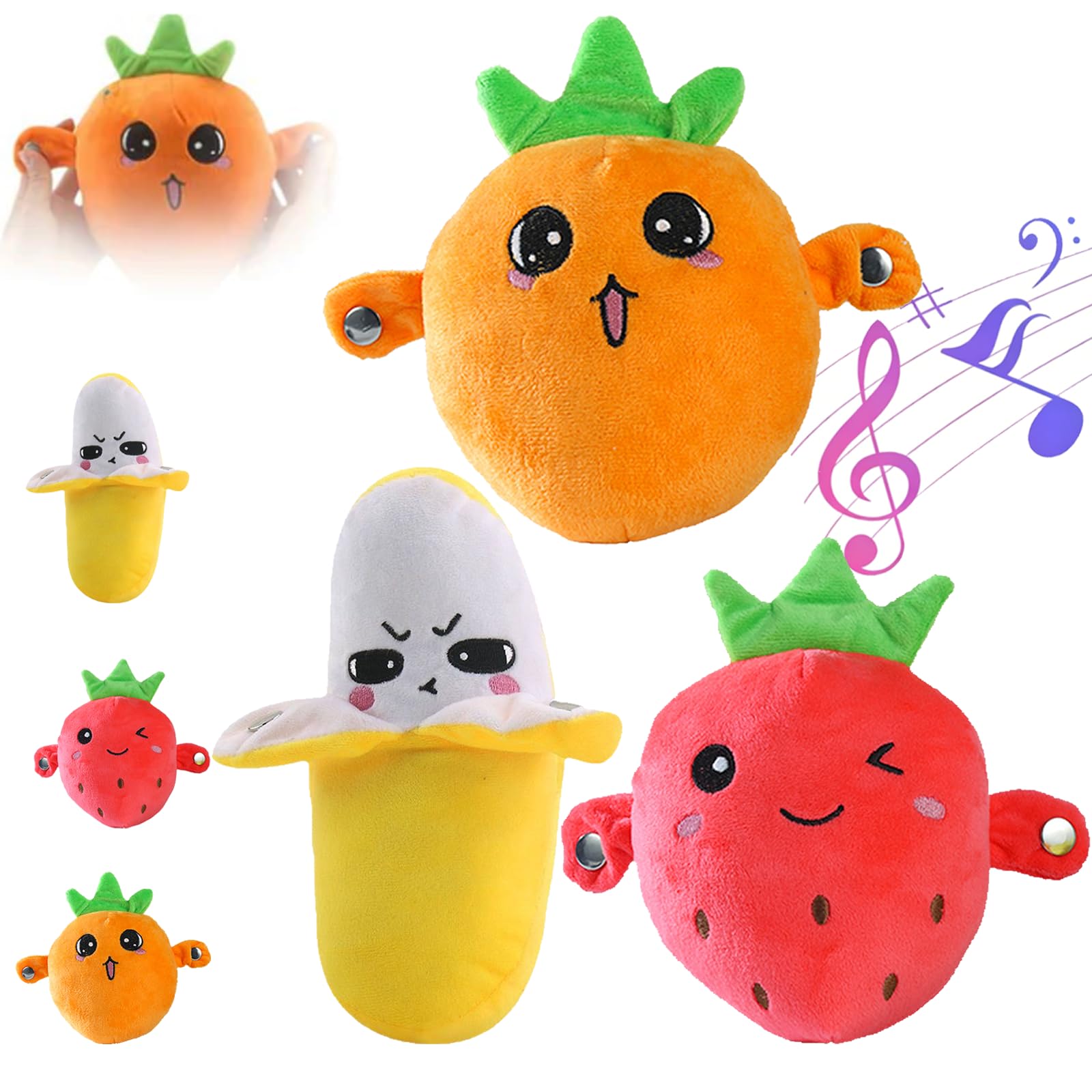 LLELEMAMO Interactive Music Plush Toy, Touch Sensitive Soft Fruit Musical Toy for Child Learning & Group Play, Induction Singing Sensory Toy for Kids Early Education, Parent-Child Play Fun (3Pcs)