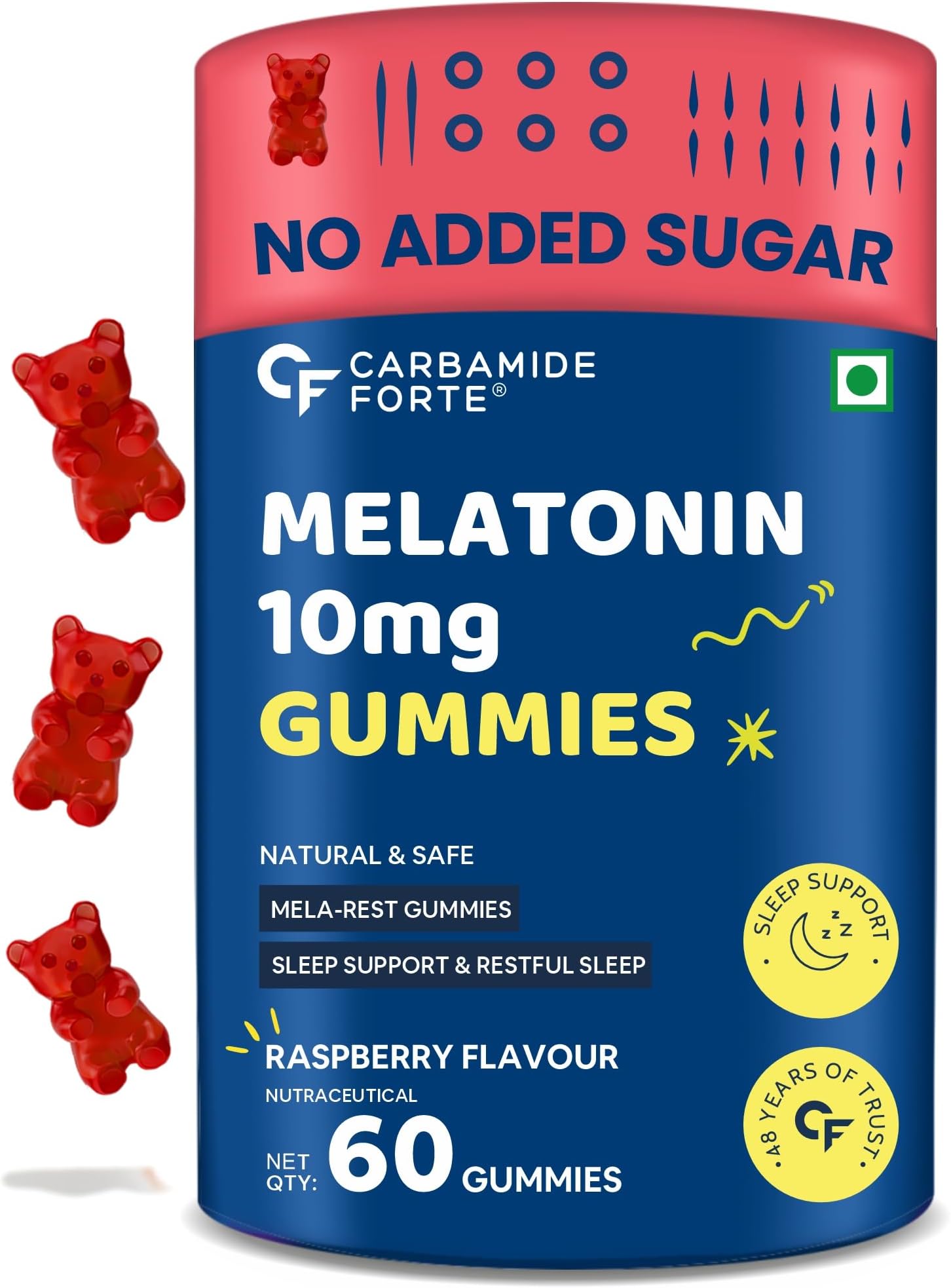 Carbamide Forte 10 mg Melatonin Gummies to Sleep | Sleep Gummies for Men and Women | Gummies for Deep Sleep | Sleep Supplements | 60 Veg Sugar Free Melatonin Gummies 10mg