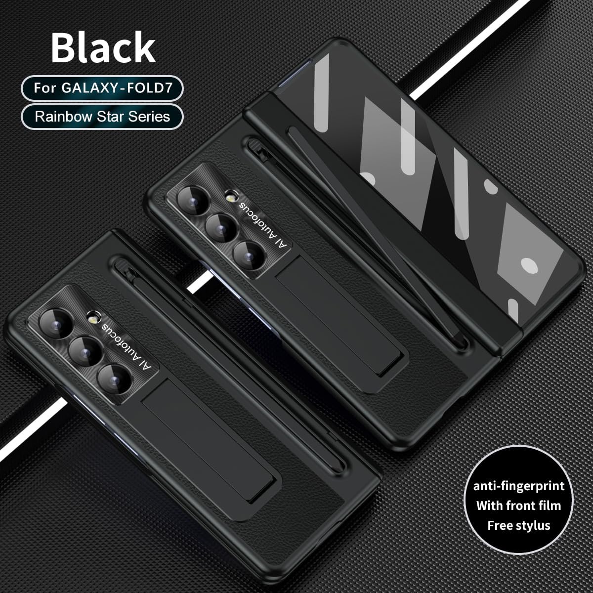 NINKI for Samsung Galaxy Z Fold 7 Case with S Pen & S Pen Holder, Kickstand & Front Screen Protector Hinge Electroplating Leather Phone Cover for Samsung Z Fold 7 Case with Stand and Stylus – Black