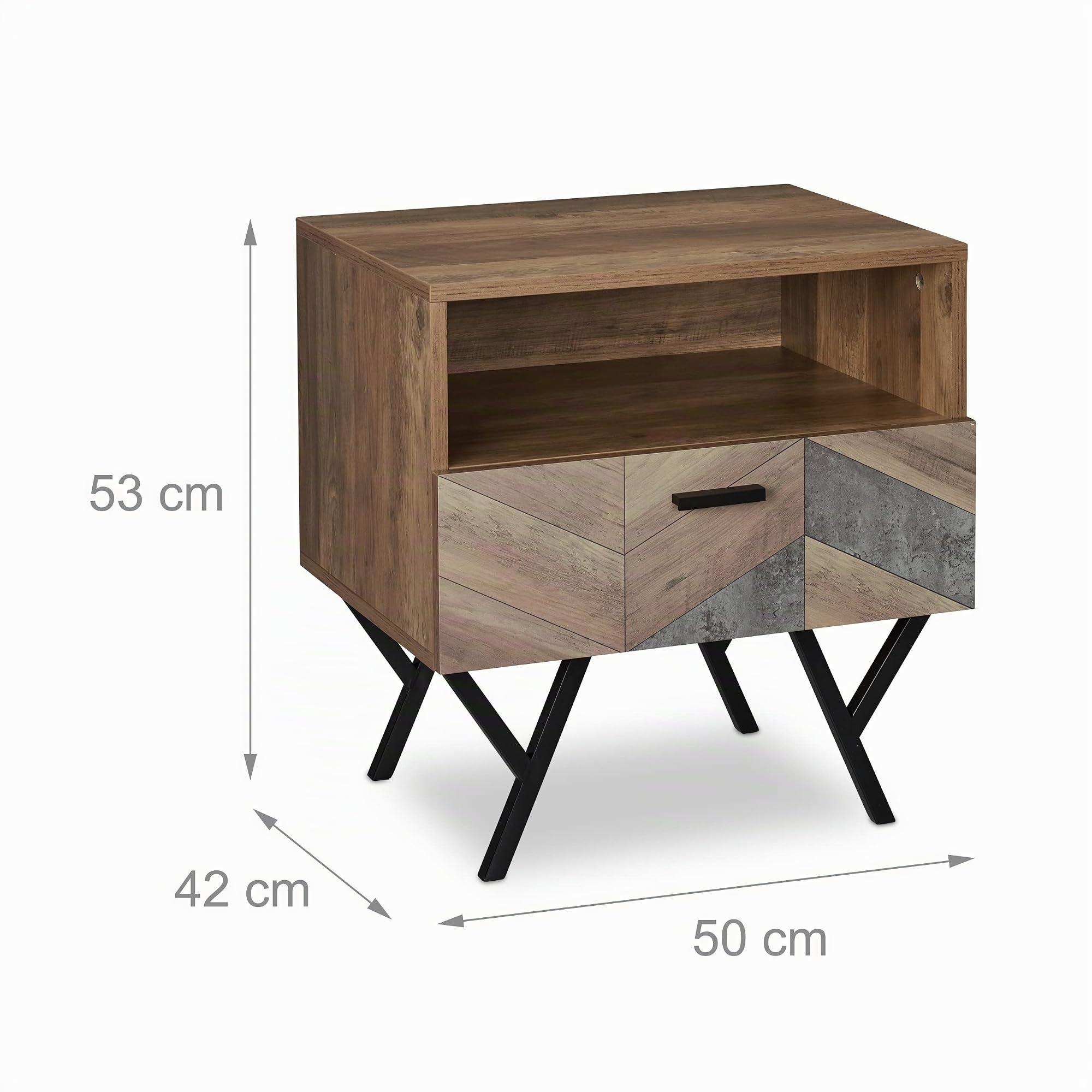 Relaxdays Mesita de Noche, Estilo Industrial, Mesa Cama, Salón o Dormitorio, Mueble Auxiliar, 53 x 50 x 42 cm, Marrón